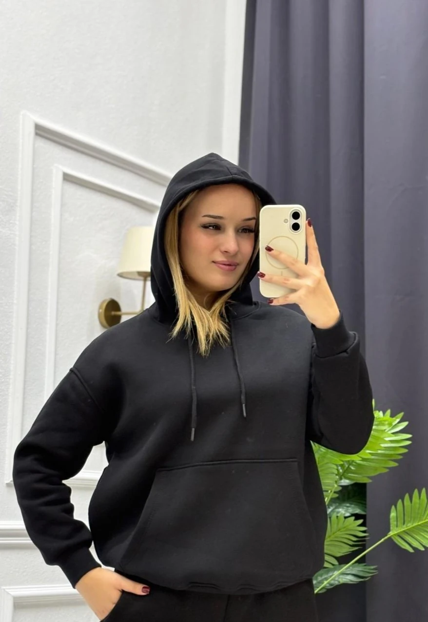 Kanguru Cep Oversize Kapüşonlu Sweatshirt