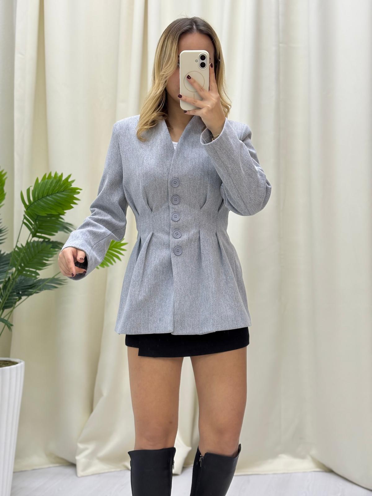 Düğmeli Kaşe Ceket - GRİ