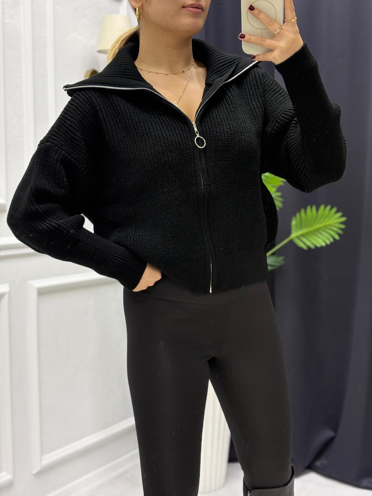 Fermuarlı Balıkçı Yaka Triko Hırka 