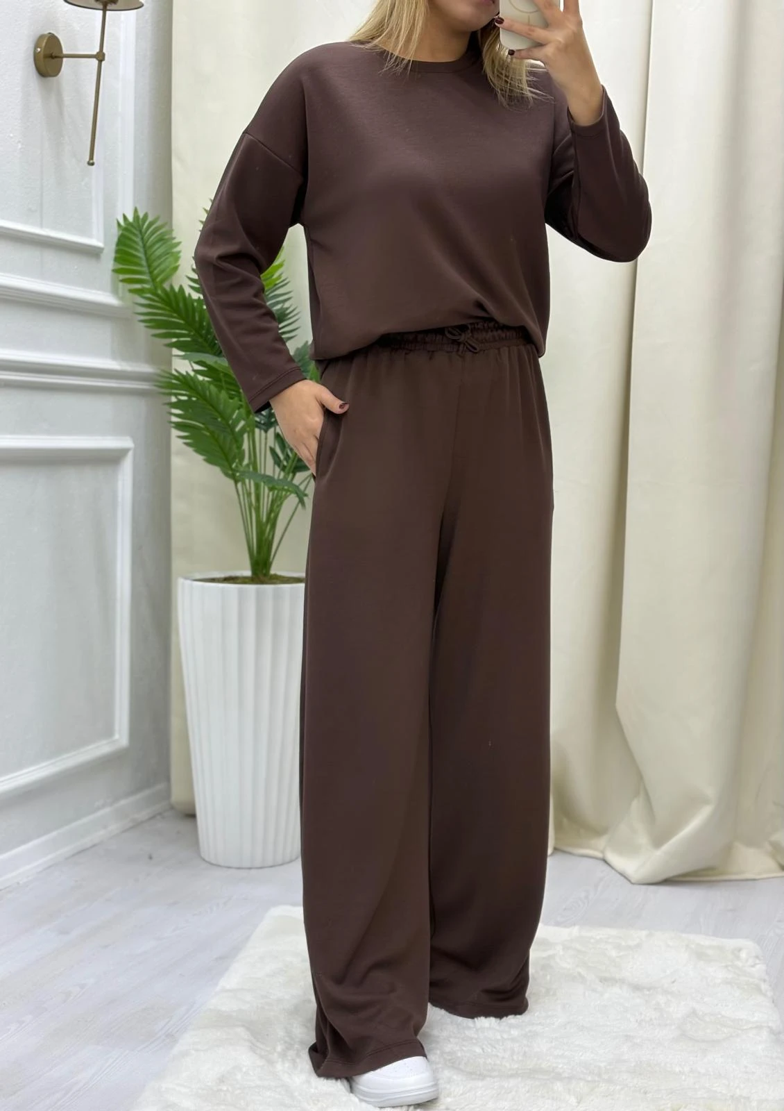 Modal Beli Lastikli Takım - KAHVERENGİ