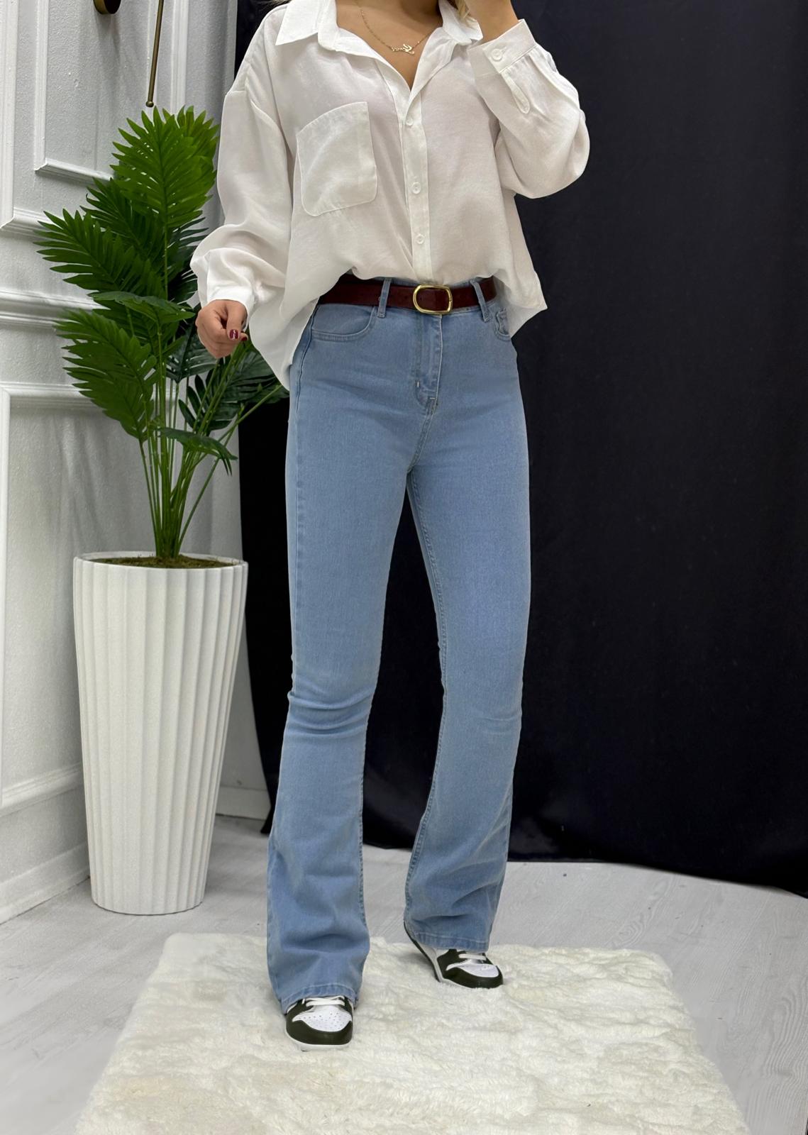 İspanyol Paça Likralı Jean Pantolon - AÇIK MAVİ