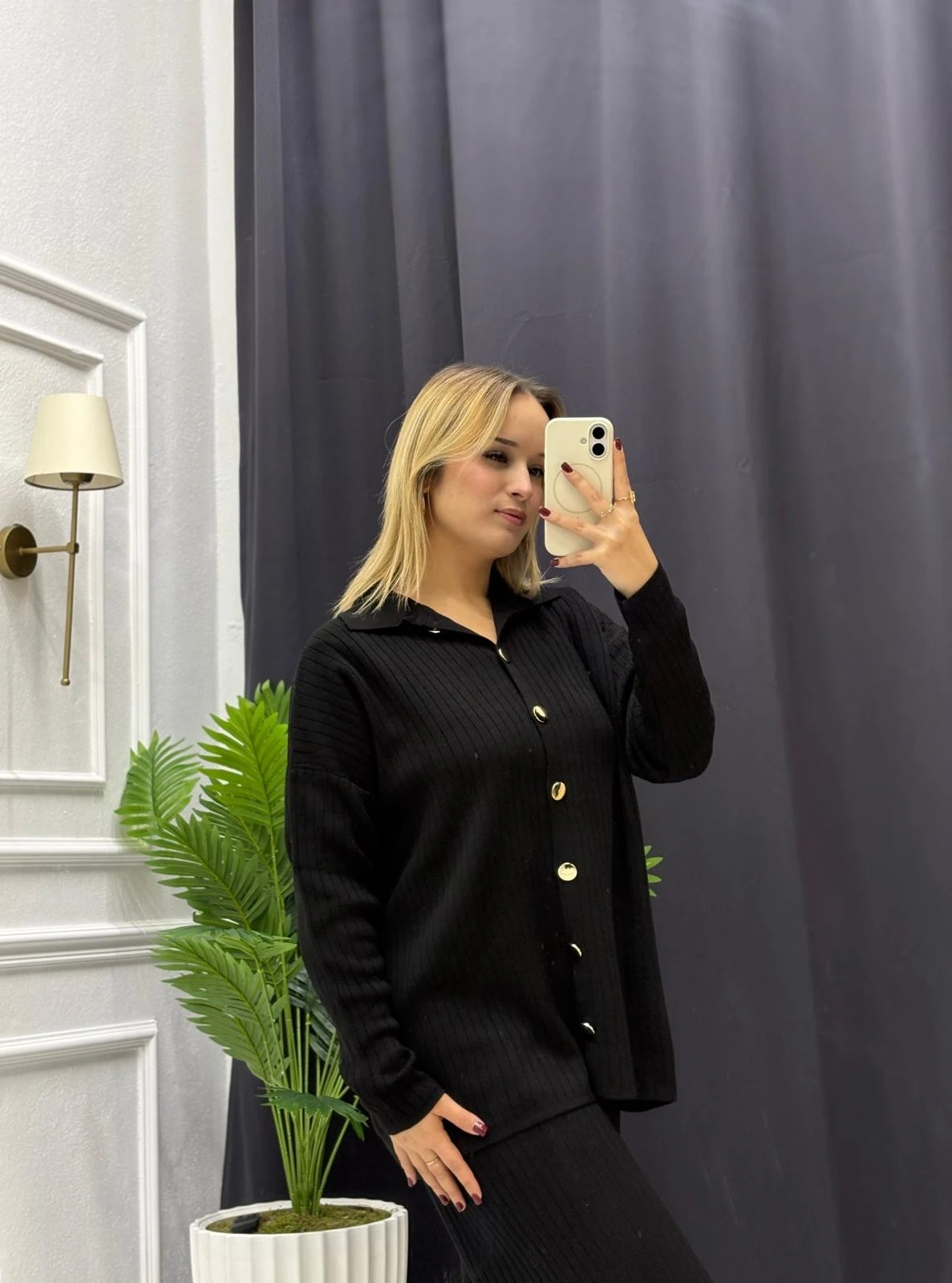 Düğme Detay Kadın Triko Takım - SİYAH