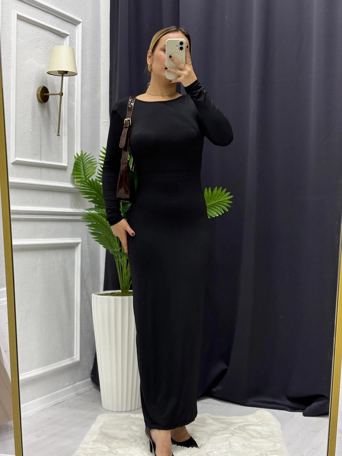 Sırt Dekolteli Uzun Elbise - SİYAH