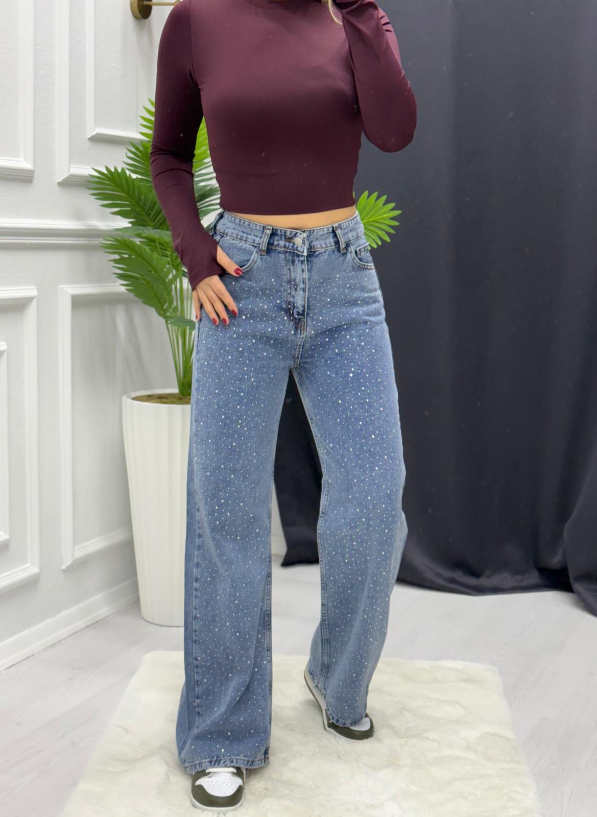 Nokta Taşlı Jean Pantolon