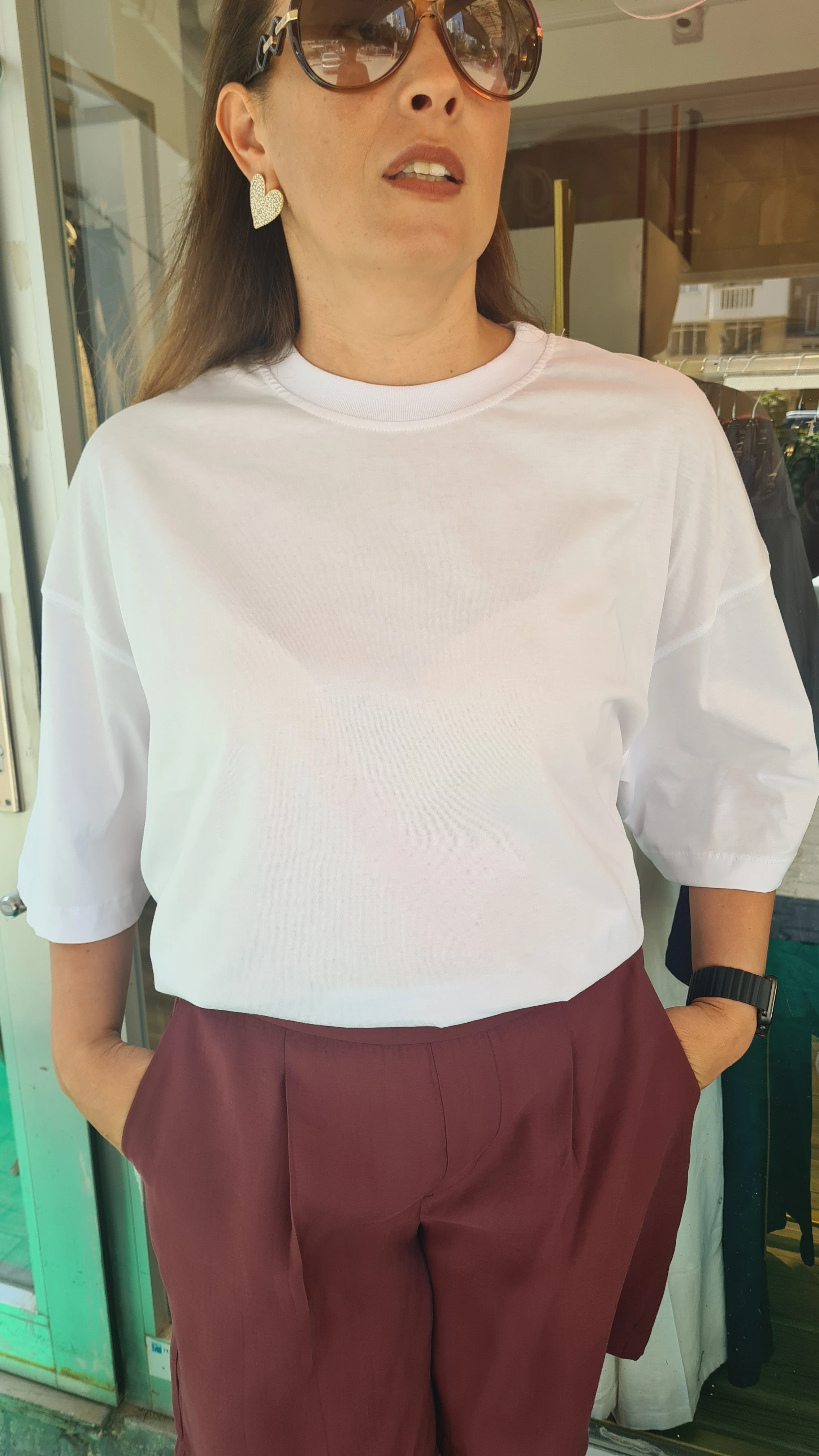 Beyaz yarın kol tisort 