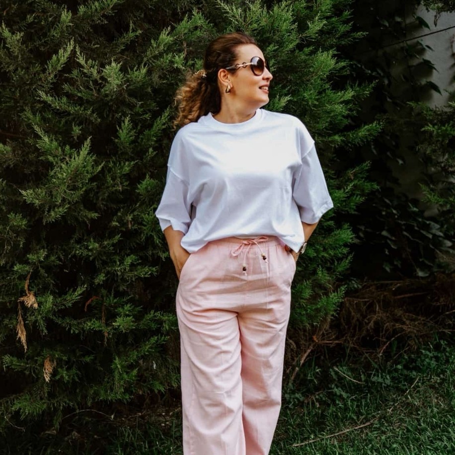 Keten pantolon pembe