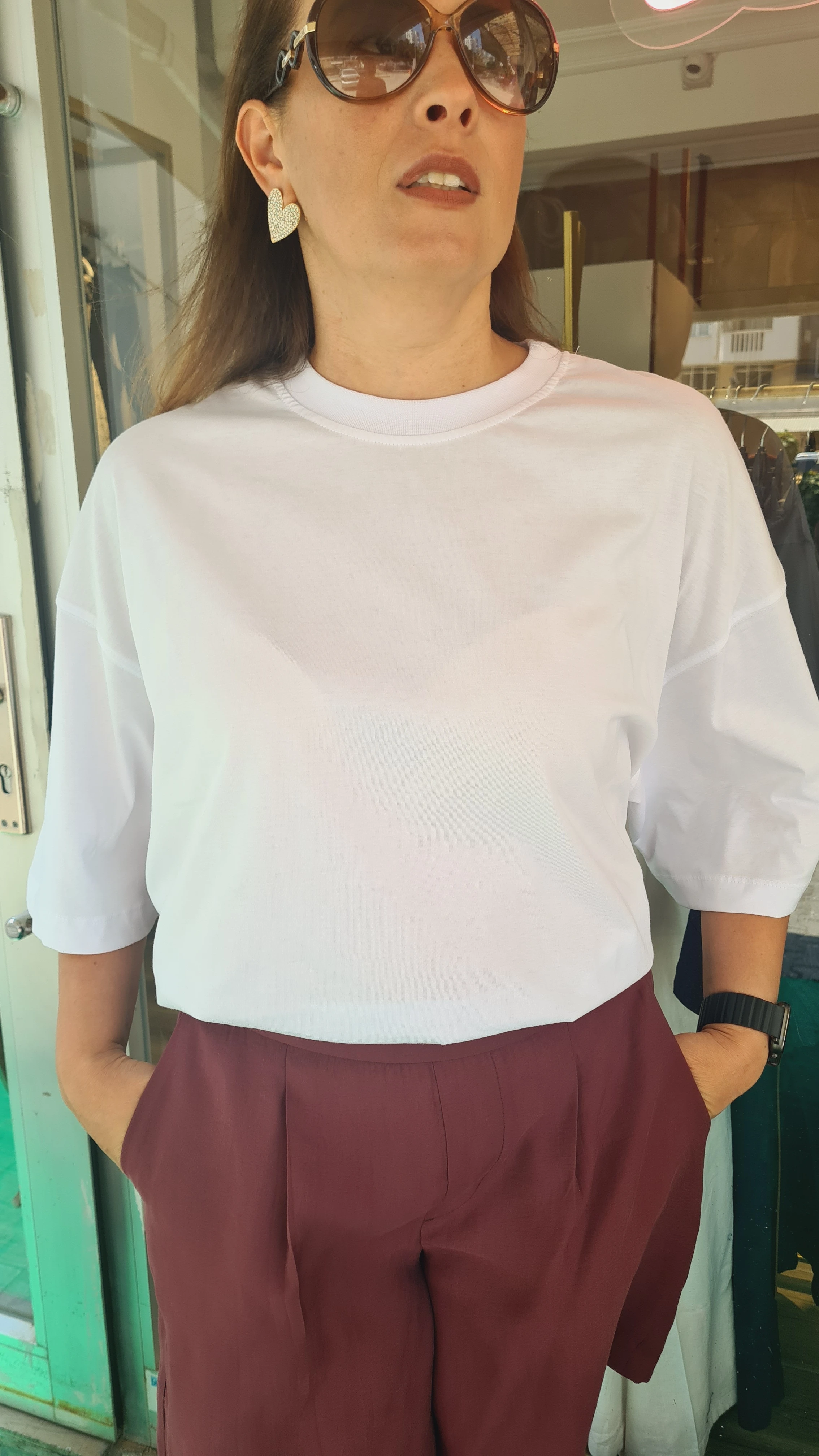 Beyaz yarın kol tisort 