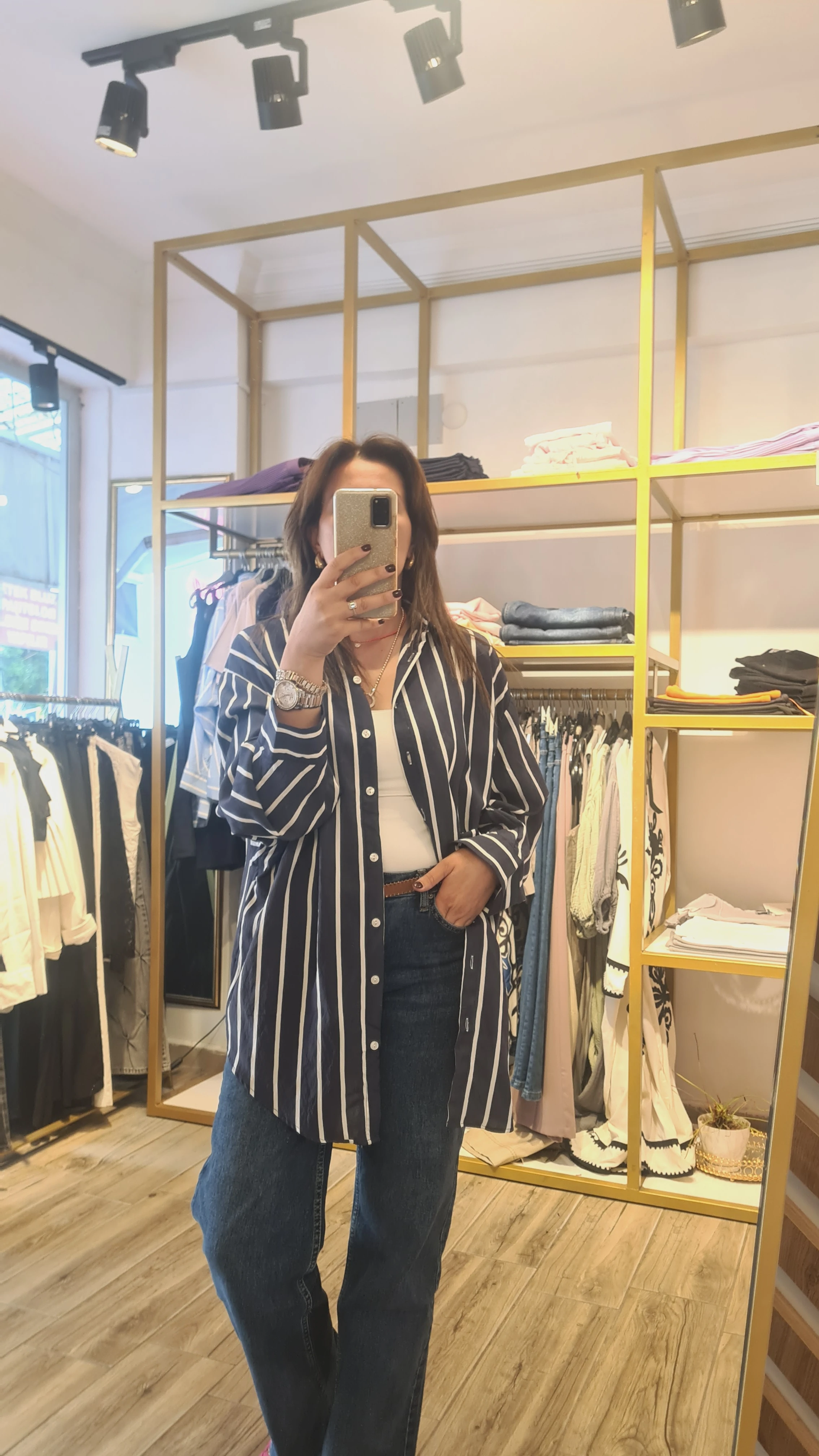 lacivert cizgili gömlek 