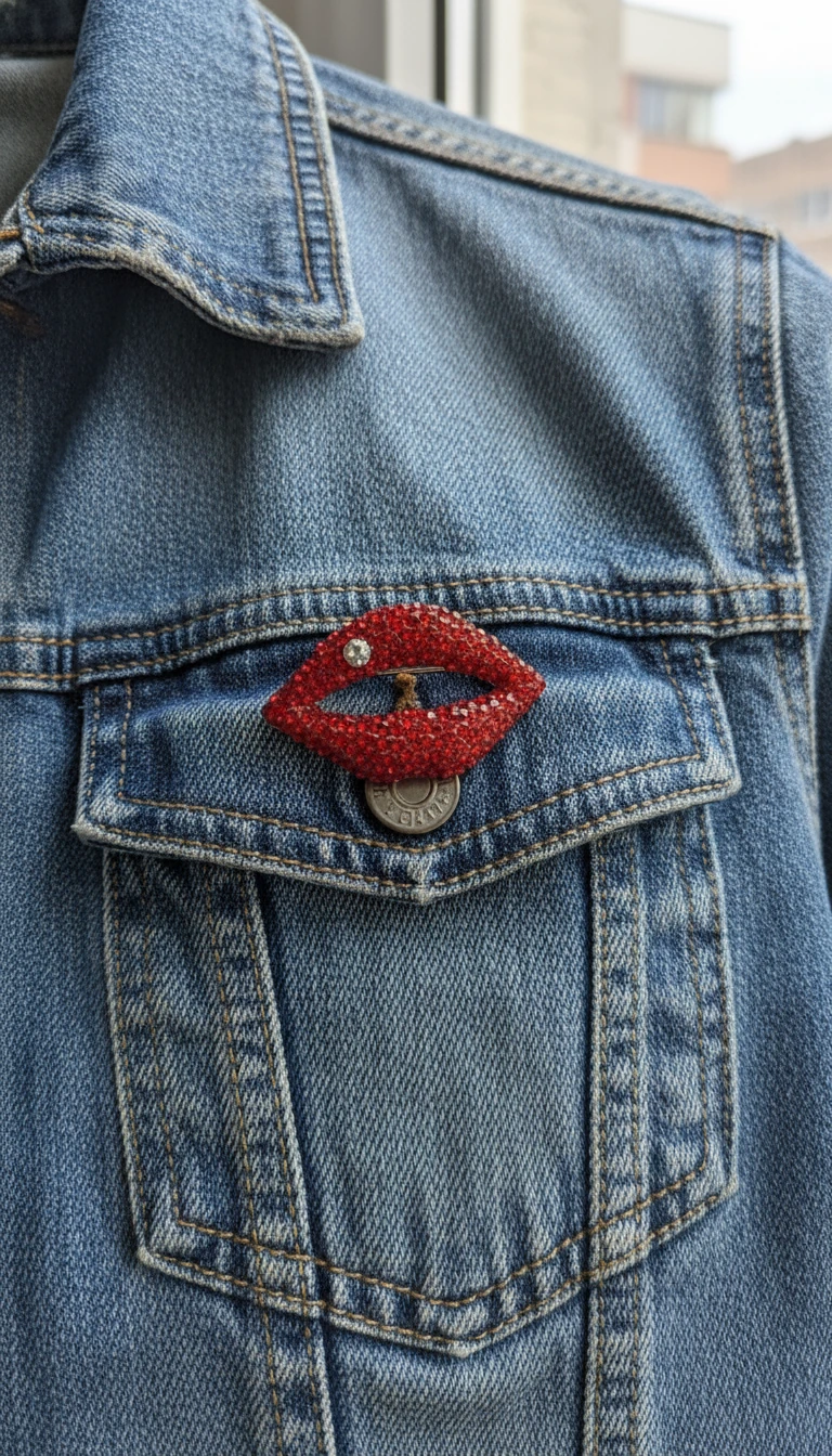 Kırmızı Kristal Taşlı Dudak Broş