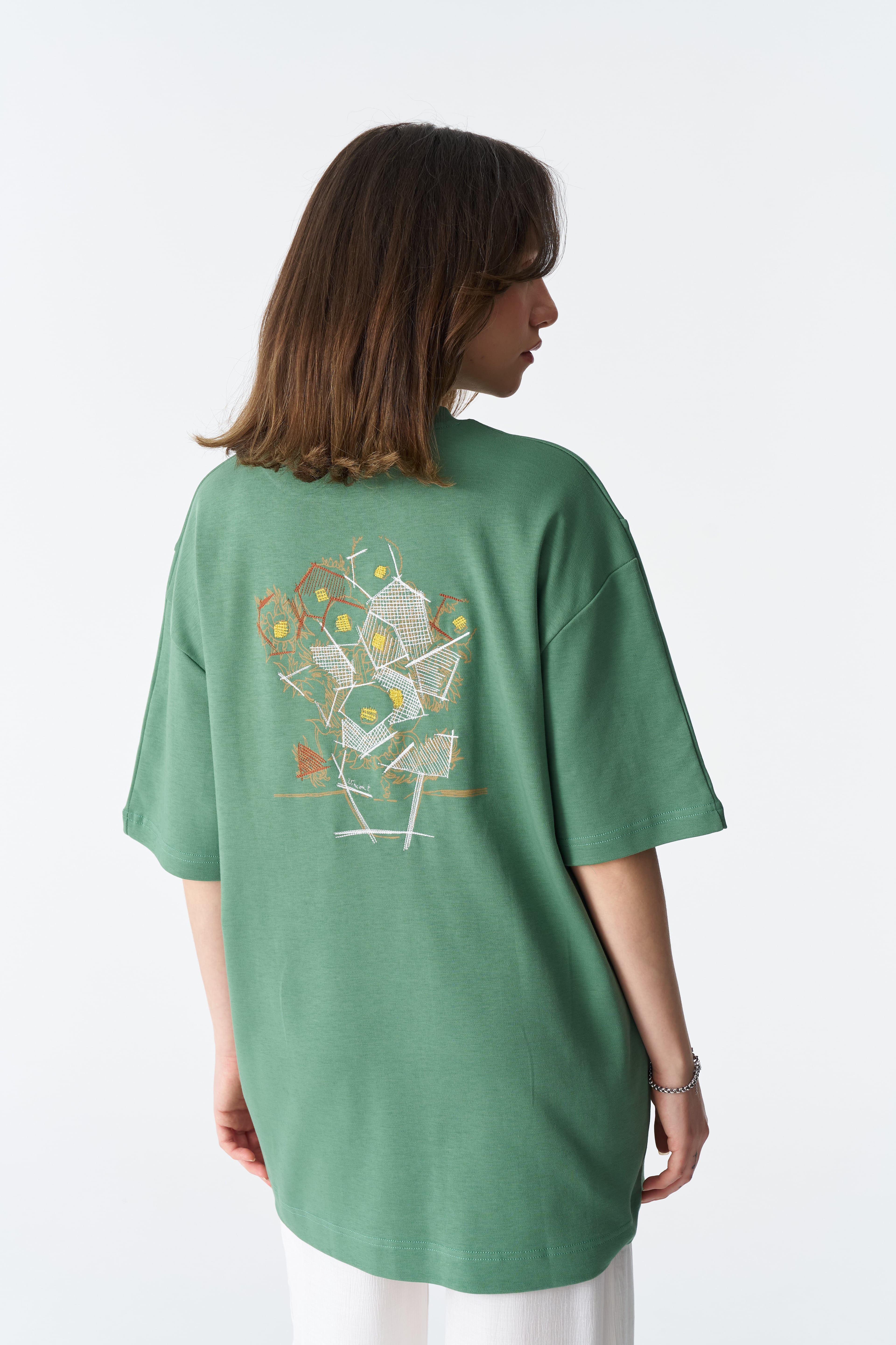House of Vincent Nakışlı Unisex Tişört - Yeşil