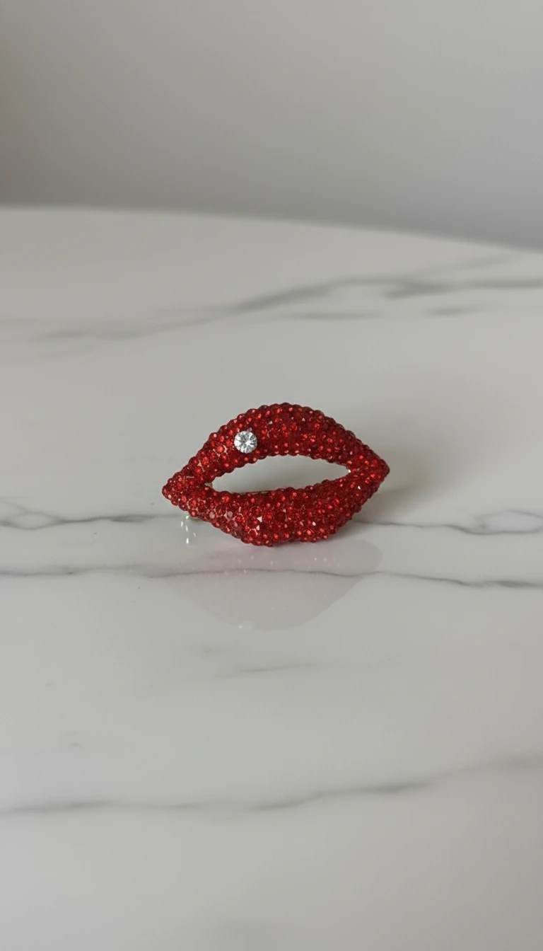 Kırmızı Kristal Taşlı Dudak Broş