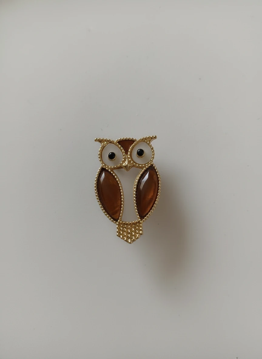 Kahverengi Taş Detaylı Baykuş Figürlü Broş