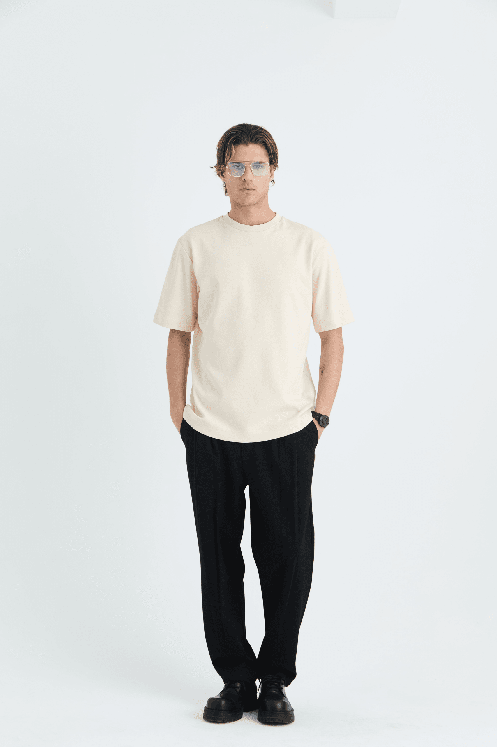 Basic Oversize Unisex Tişört | ADANESS  - Krem