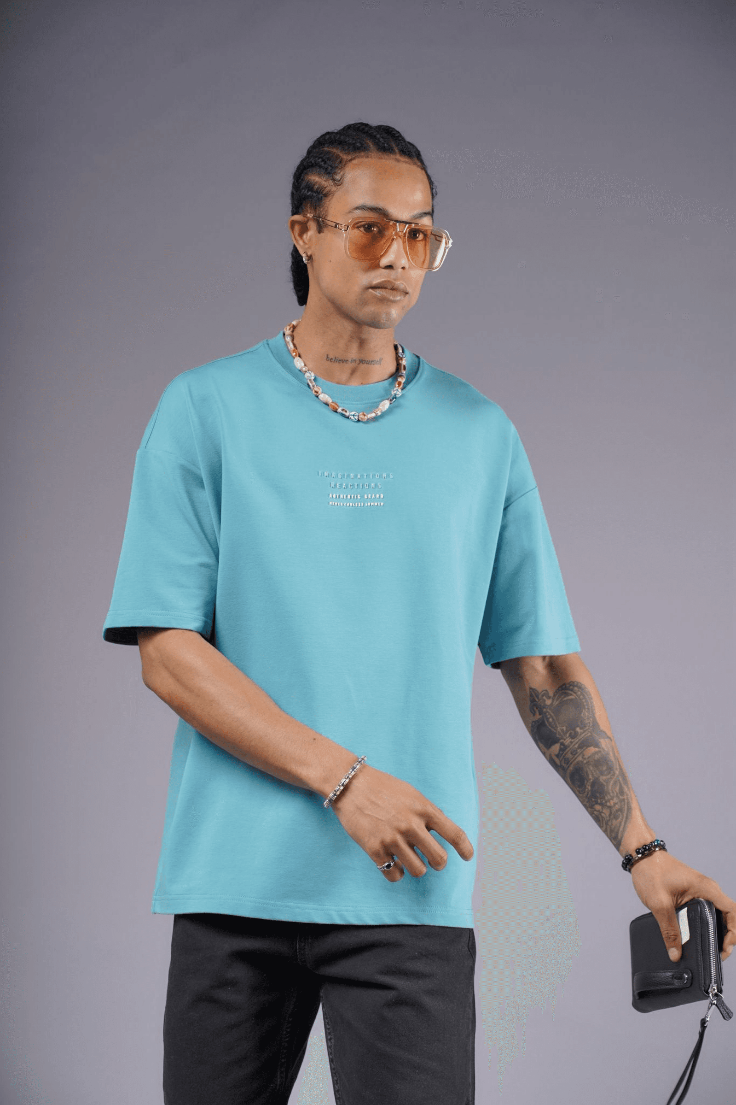 ADANESS Endless Imagination Oversize Unisex Tişört - Mavi