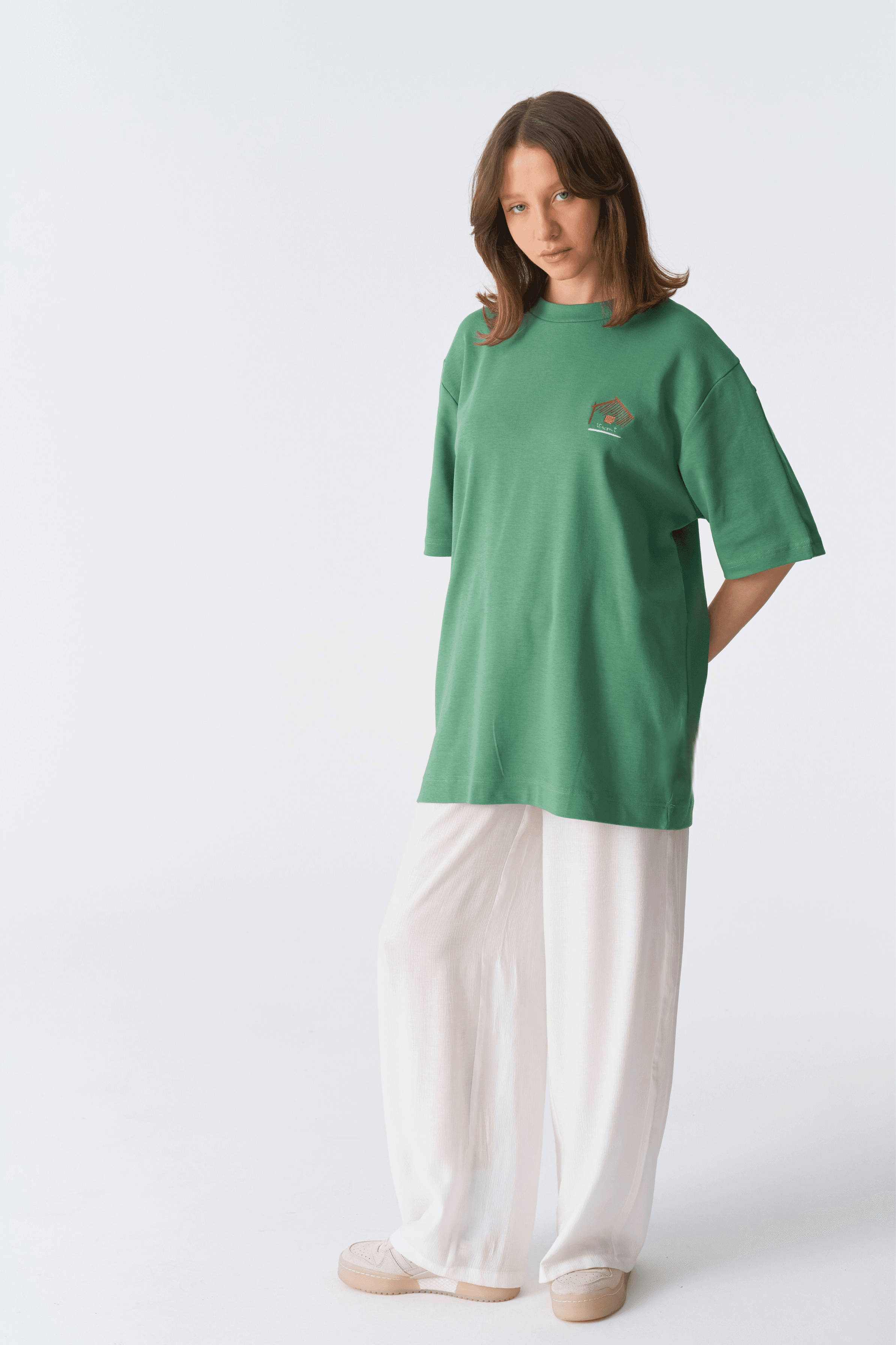 House of Vincent Nakışlı Unisex Tişört - Yeşil