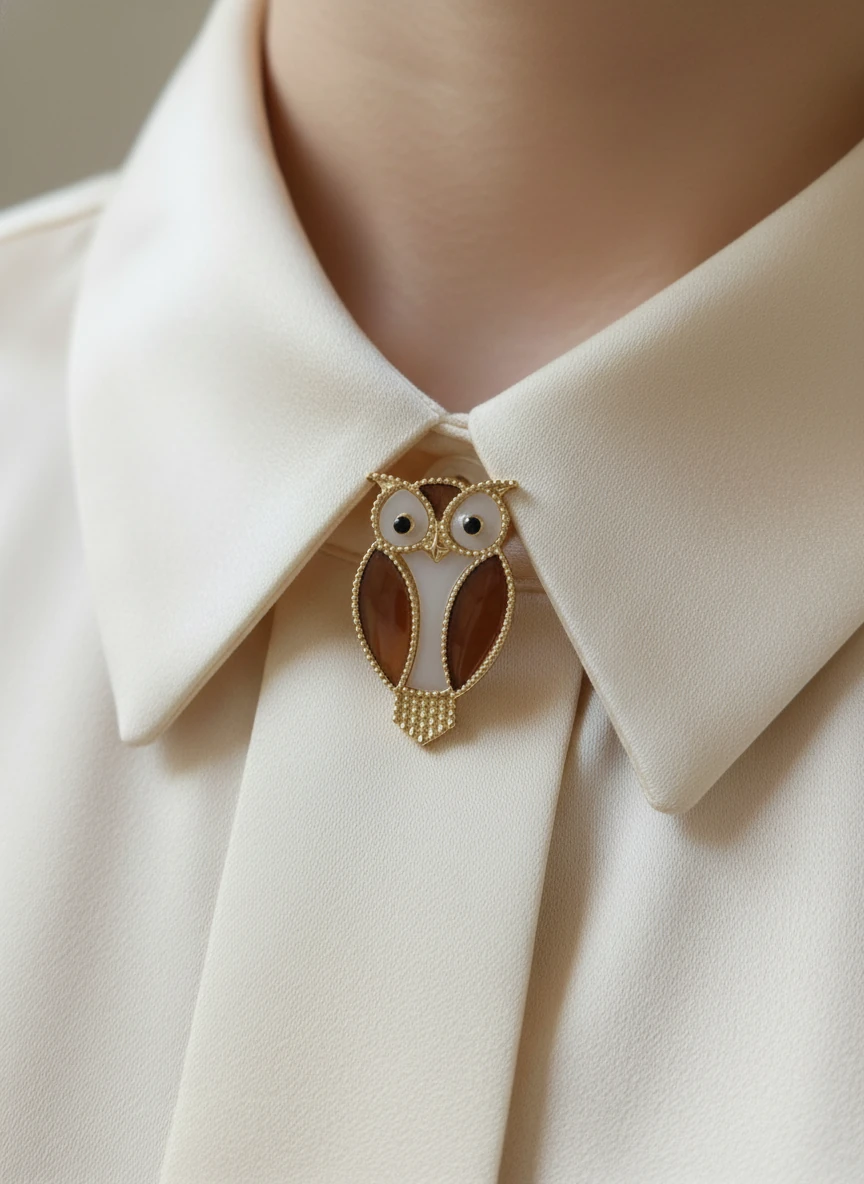 Kahverengi Taş Detaylı Baykuş Figürlü Broş