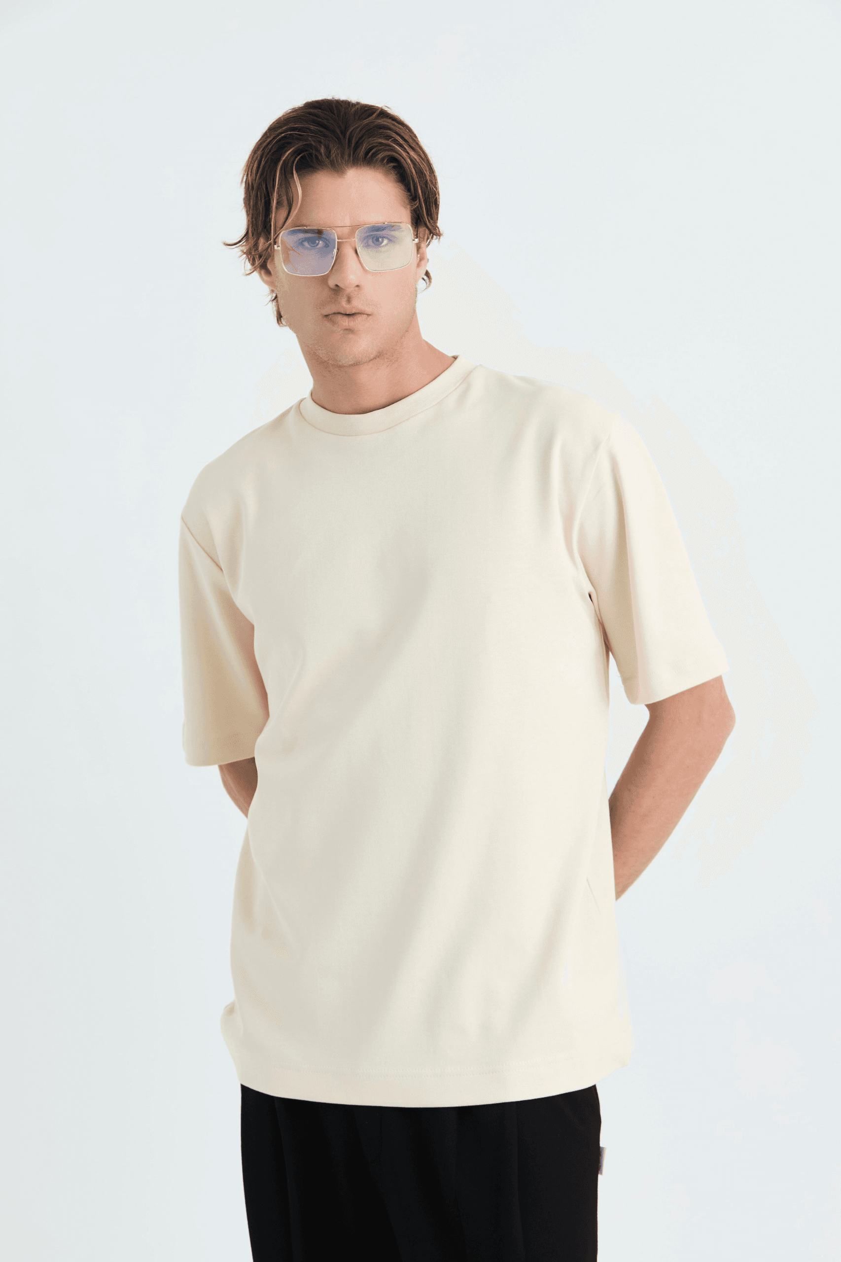 Basic Oversize Unisex Tişört | ADANESS  - Krem