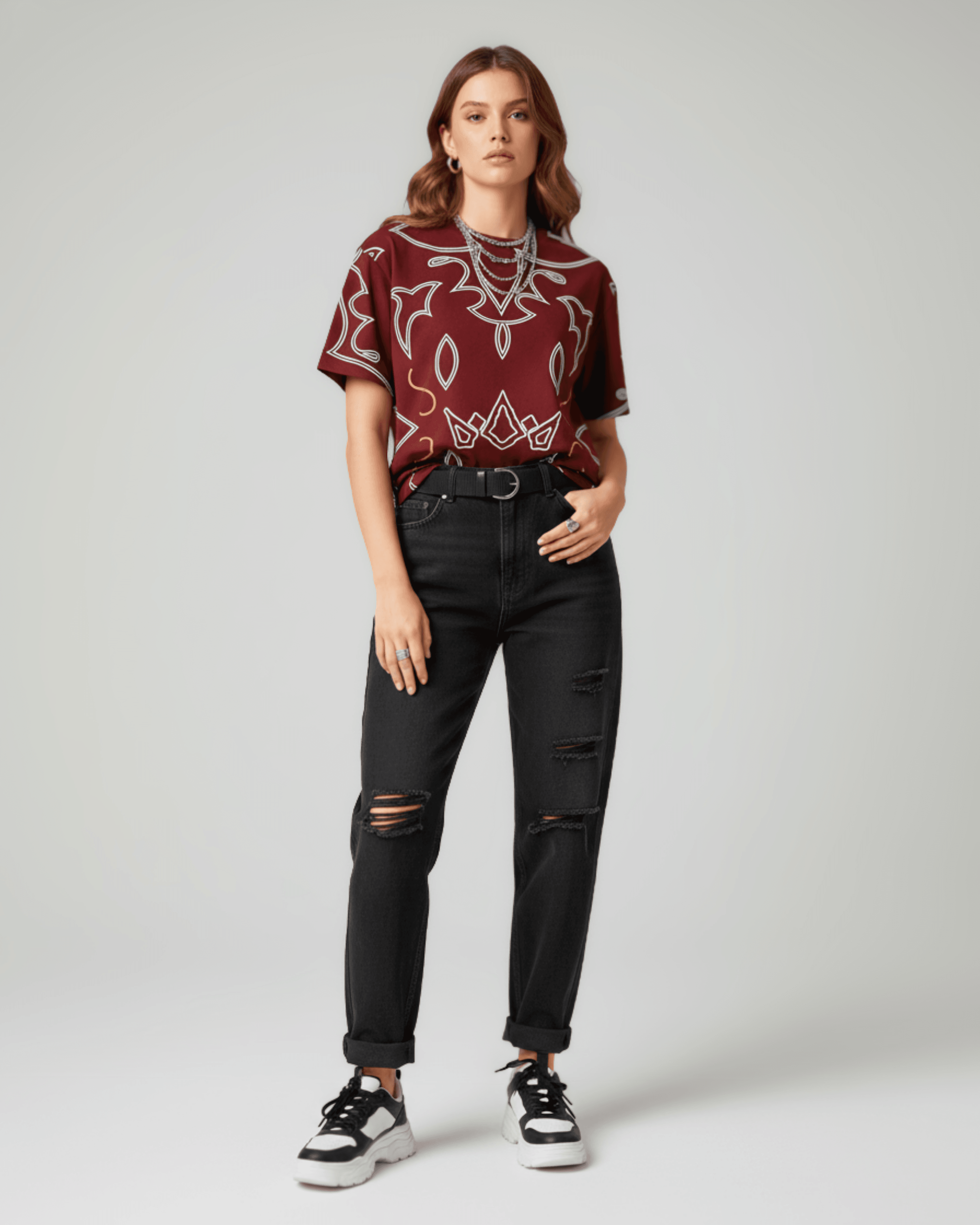 WarmVibes Oversize Unisex Tişört - Bordo
