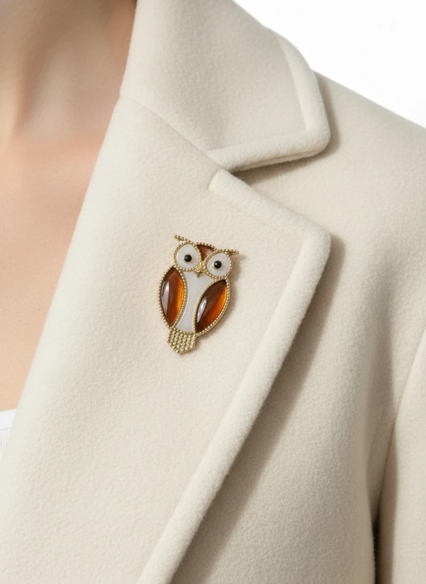 Kahverengi Taş Detaylı Baykuş Figürlü Broş