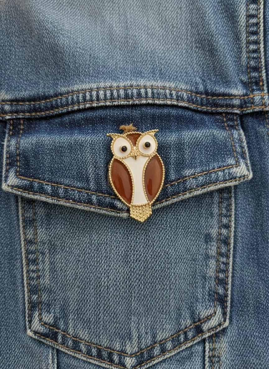 Kahverengi Taş Detaylı Baykuş Figürlü Broş