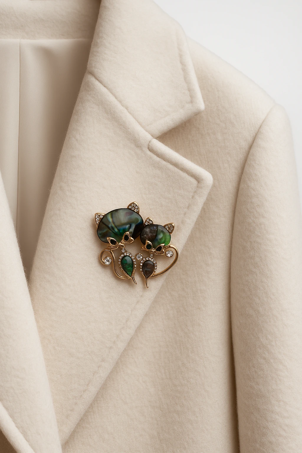 İkili Kedi Işıltısı Broş