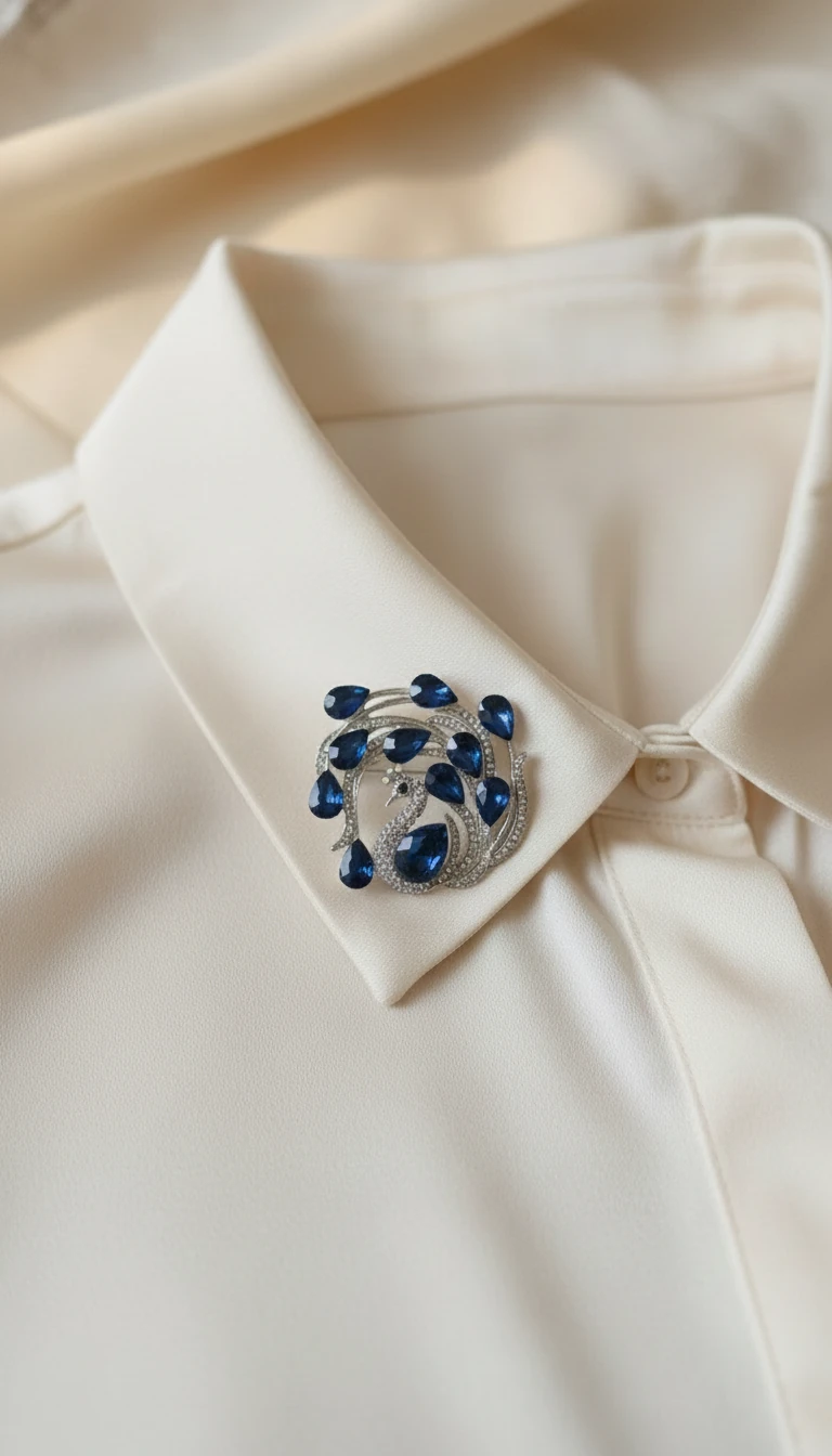 Mavi Kristal Taşlı Tavus Kuşu Broş