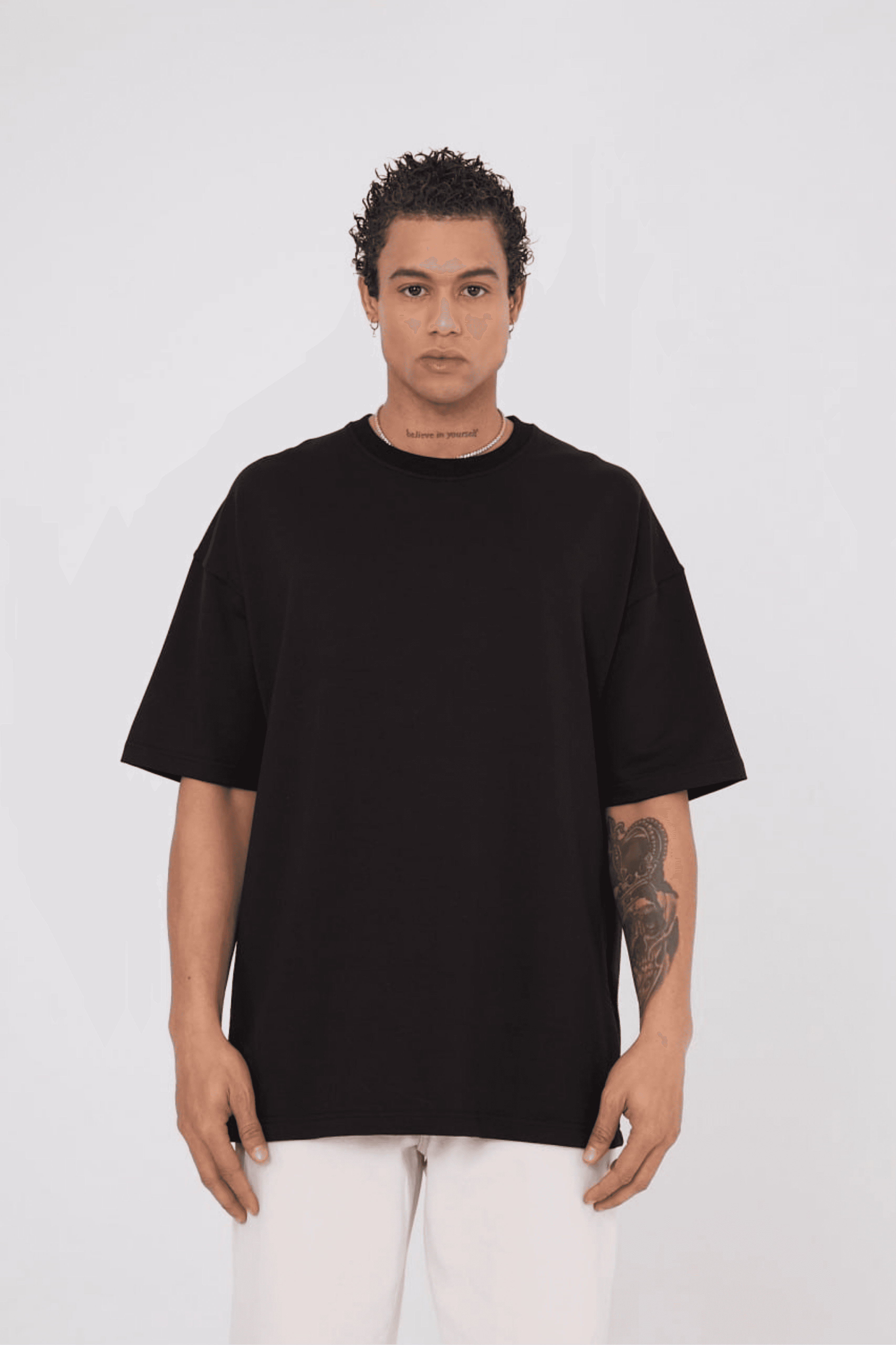Basic Tam Oversize Unisex Tişört | ADANESS - Siyah
