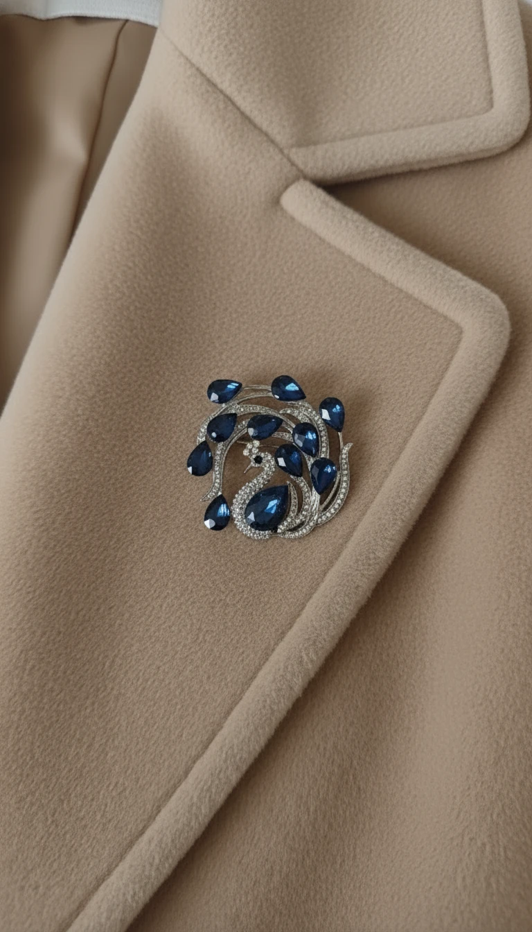 Mavi Kristal Taşlı Tavus Kuşu Broş