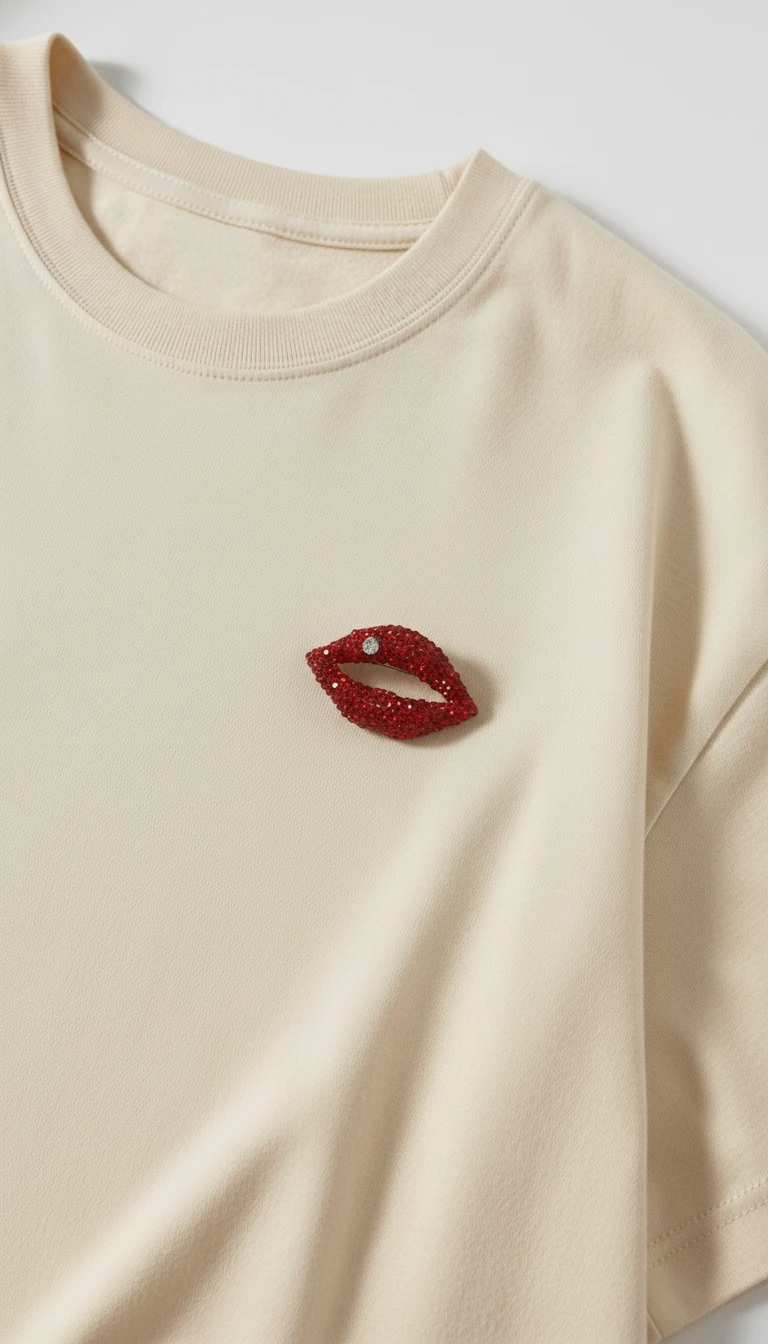 Kırmızı Kristal Taşlı Dudak Broş