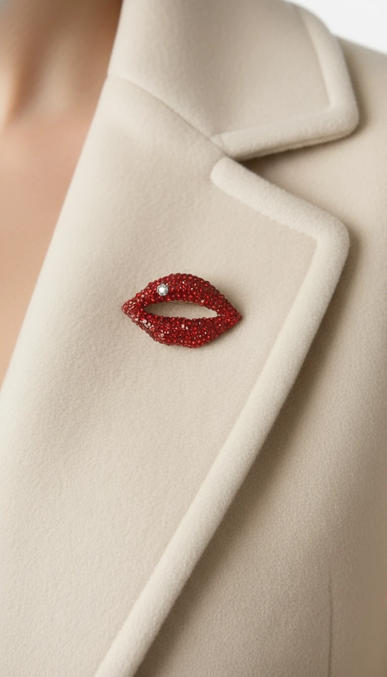 Kırmızı Kristal Taşlı Dudak Broş