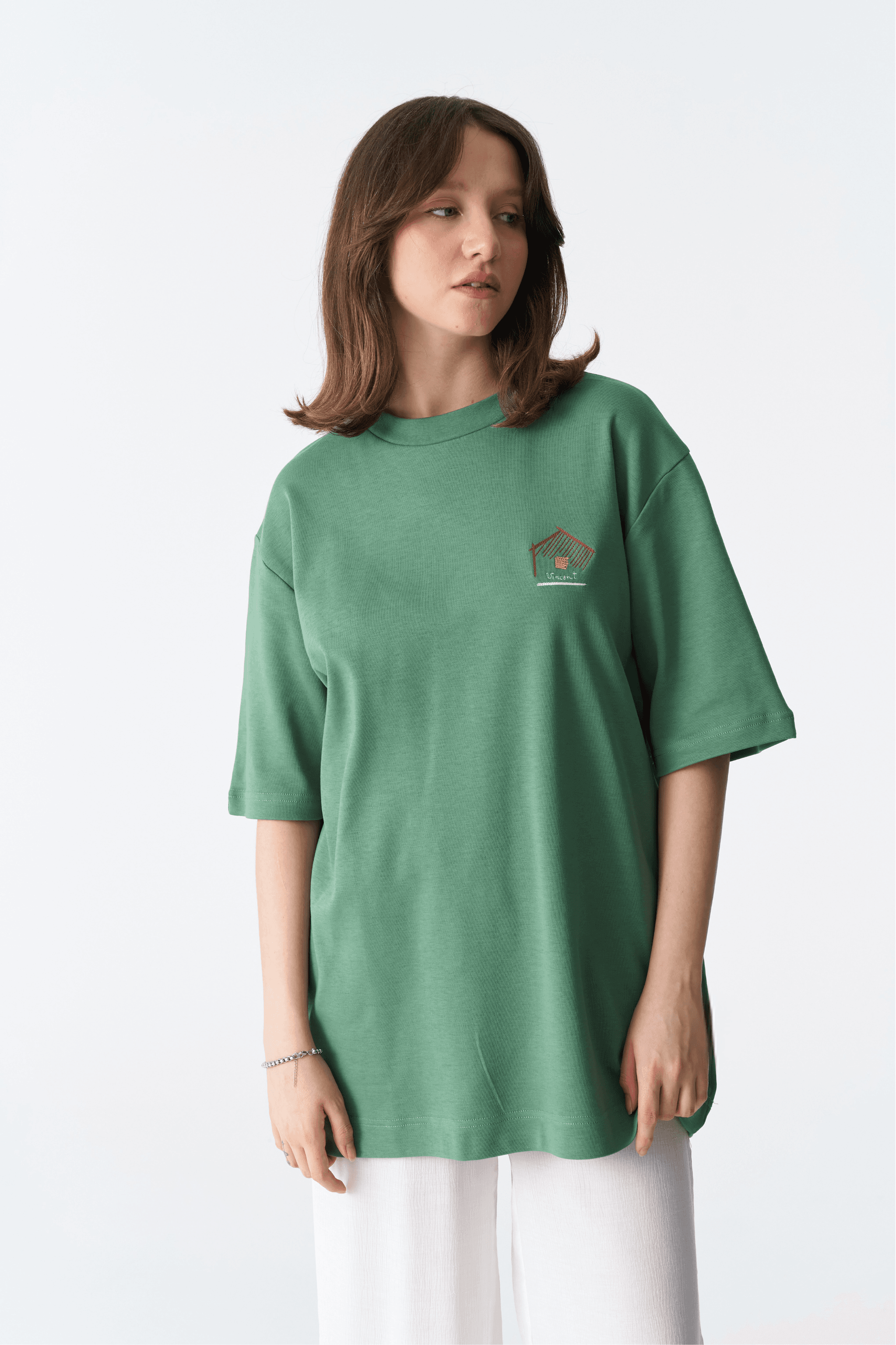 House of Vincent Nakışlı Unisex Tişört - Yeşil