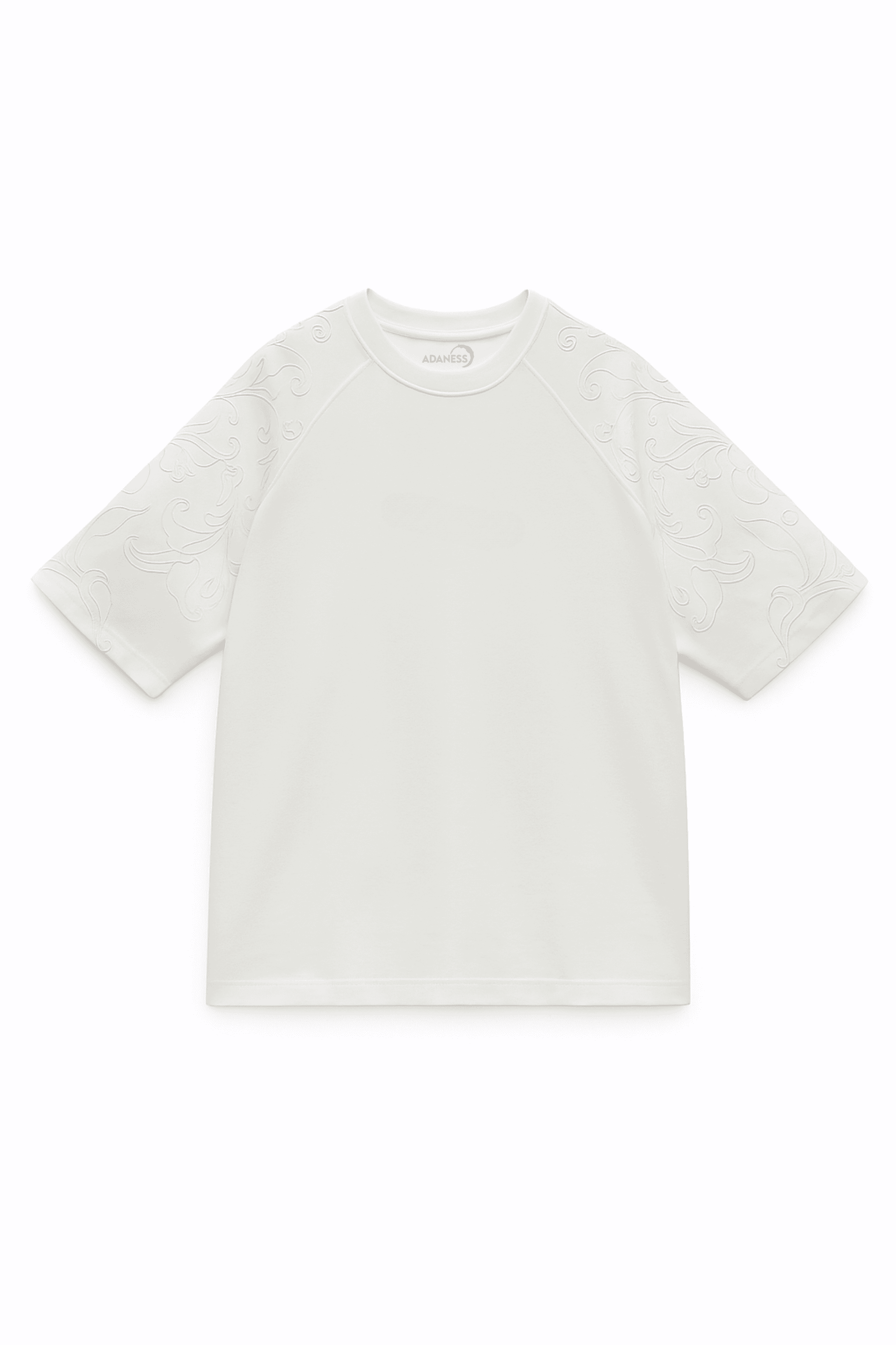 ADANESS Reglan Kol Kabartma Baskılı Oversize Unisex Tişört - Beyaz