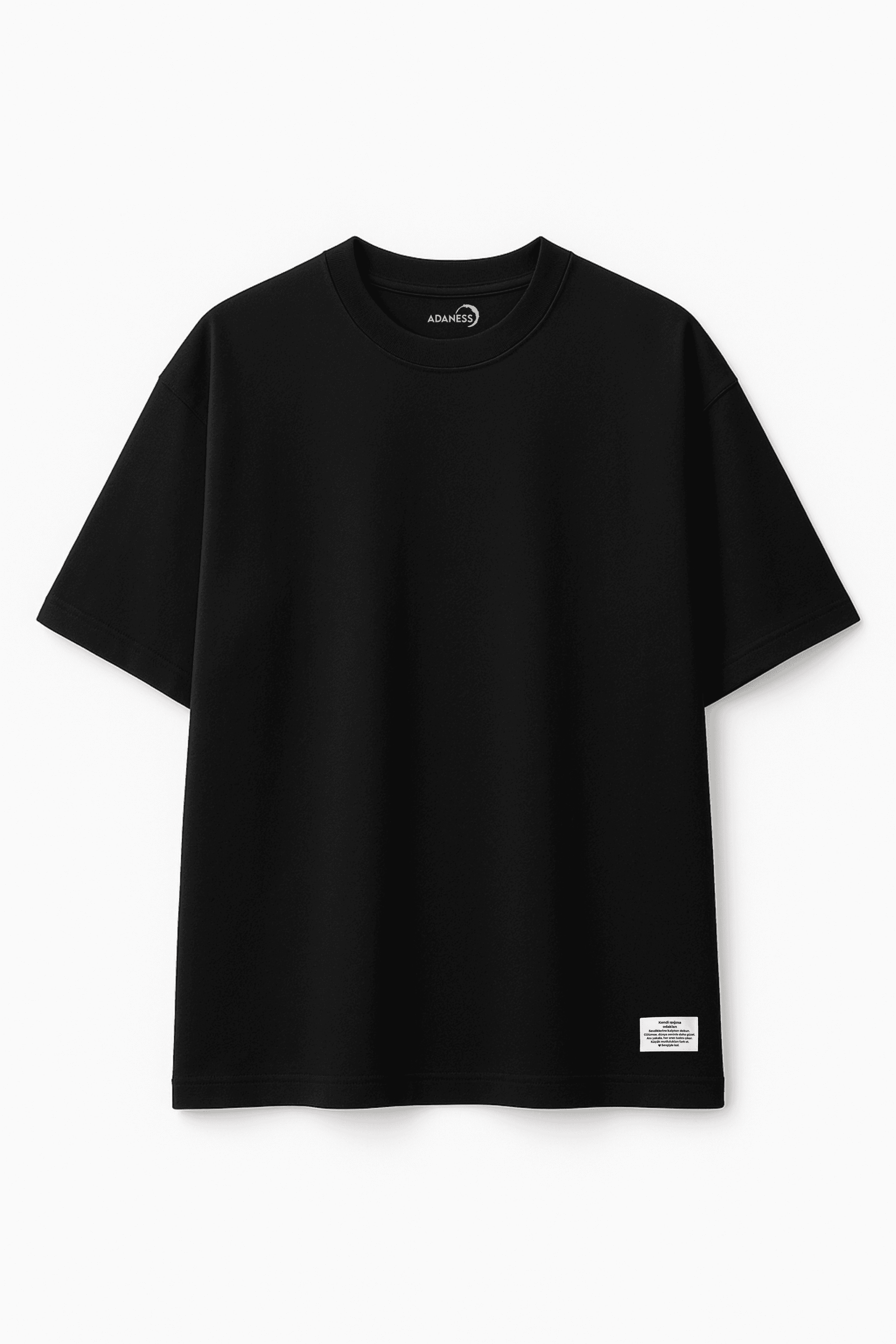 ADANESS Basic Tam Oversize Unisex Tişört - Siyah