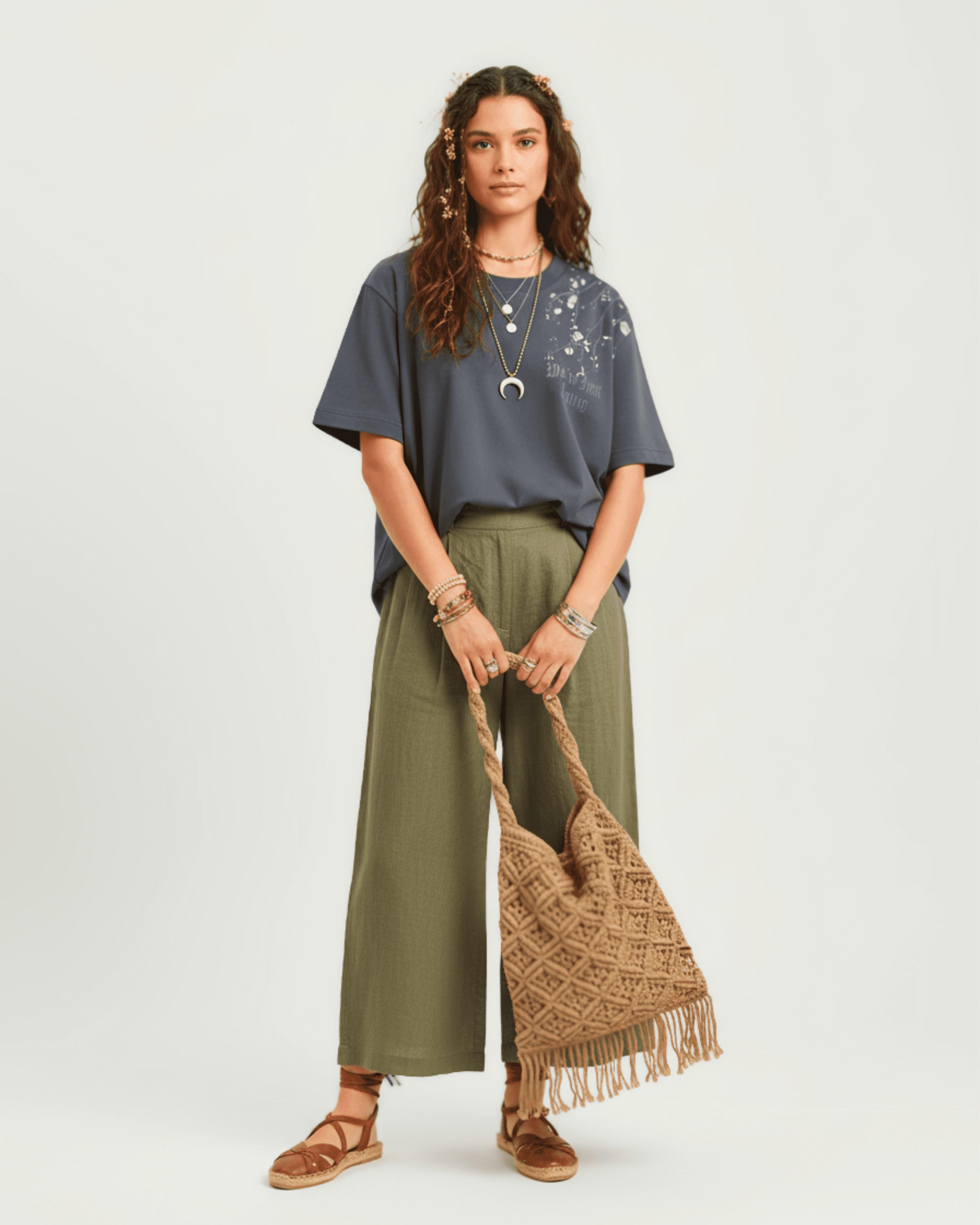 We're Just Living Çiçek Desen Nakışlı Unisex Tişört