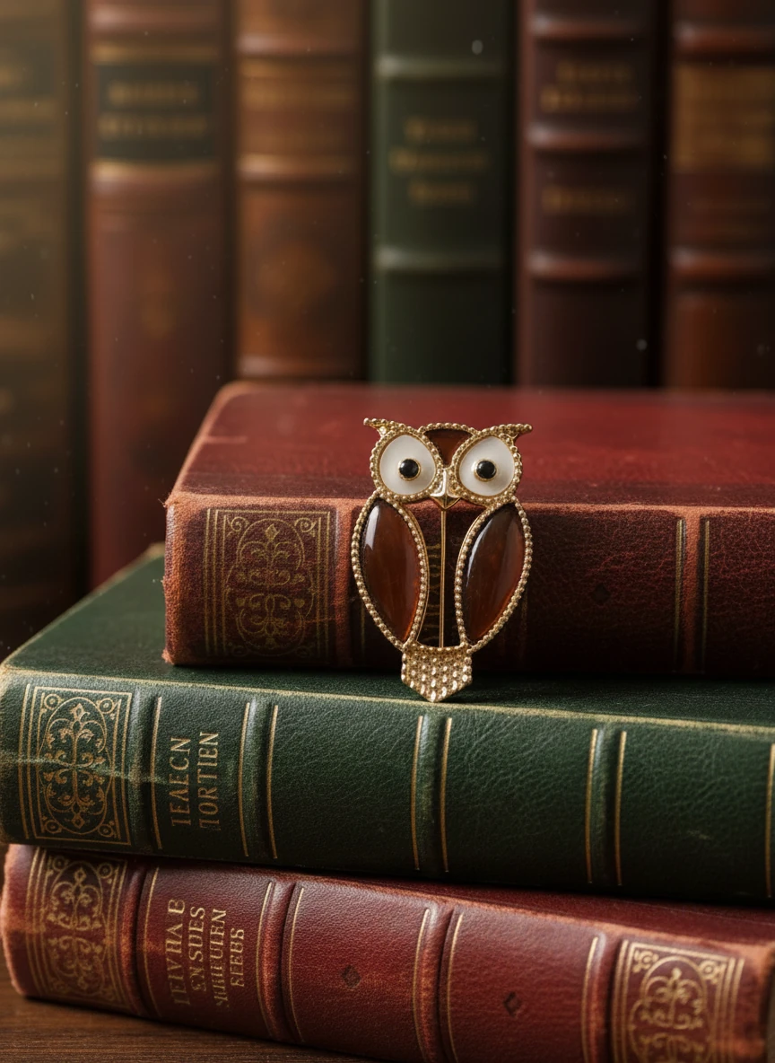 Kahverengi Taş Detaylı Baykuş Figürlü Broş