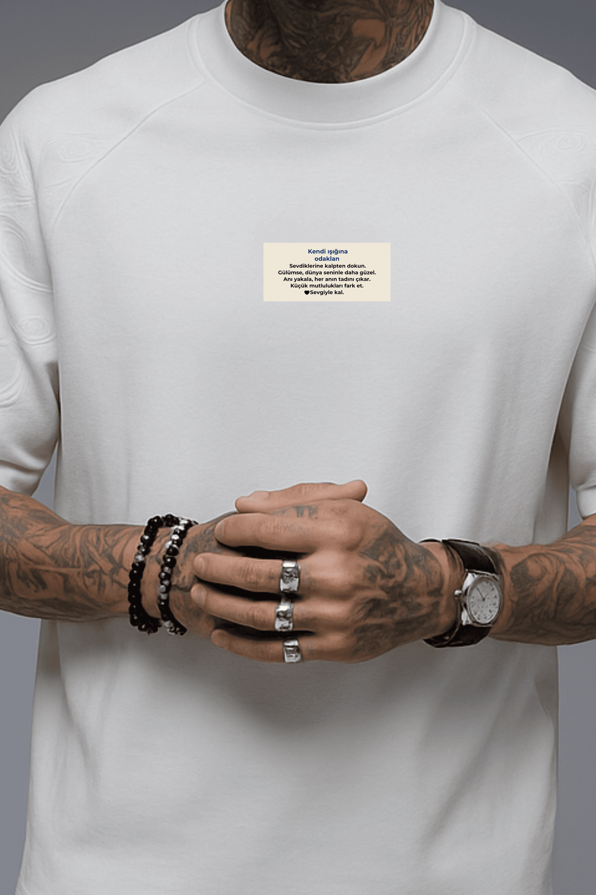 Reglan Kol Kabartma Baskılı Oversize Unisex Tişört | ADANESS
