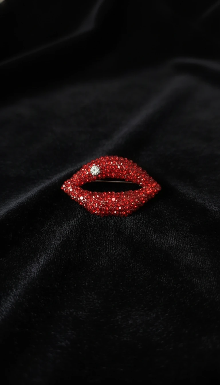 Kırmızı Kristal Taşlı Dudak Broş