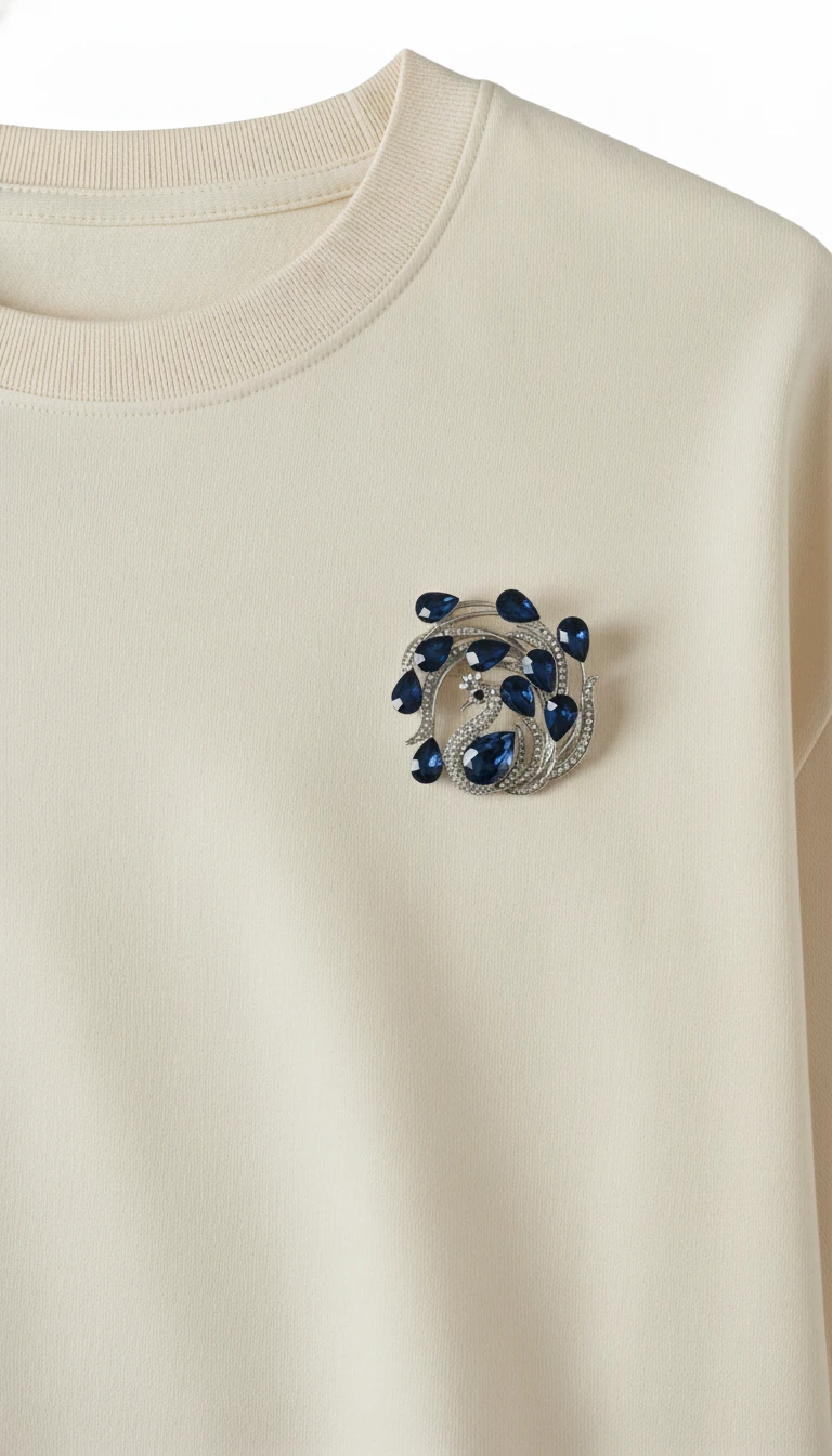 Mavi Kristal Taşlı Tavus Kuşu Broş