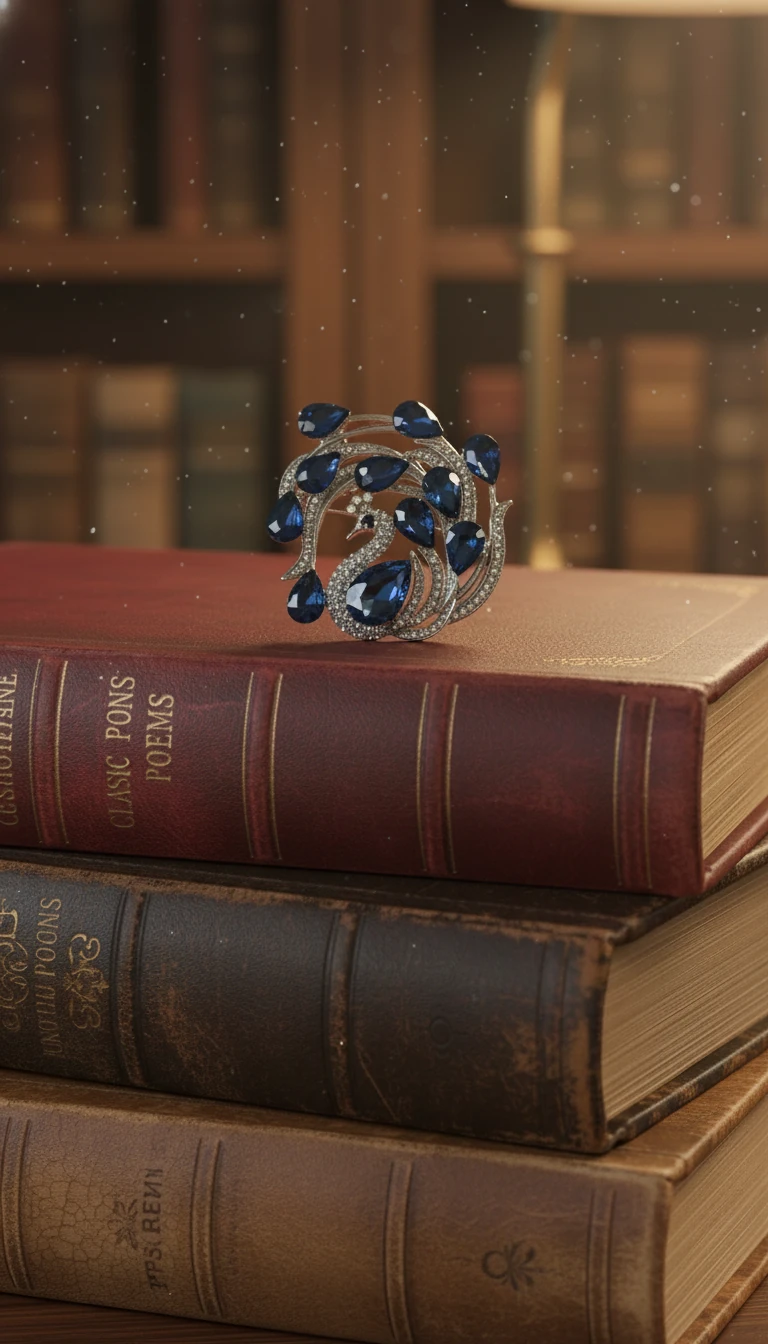 Mavi Kristal Taşlı Tavus Kuşu Broş