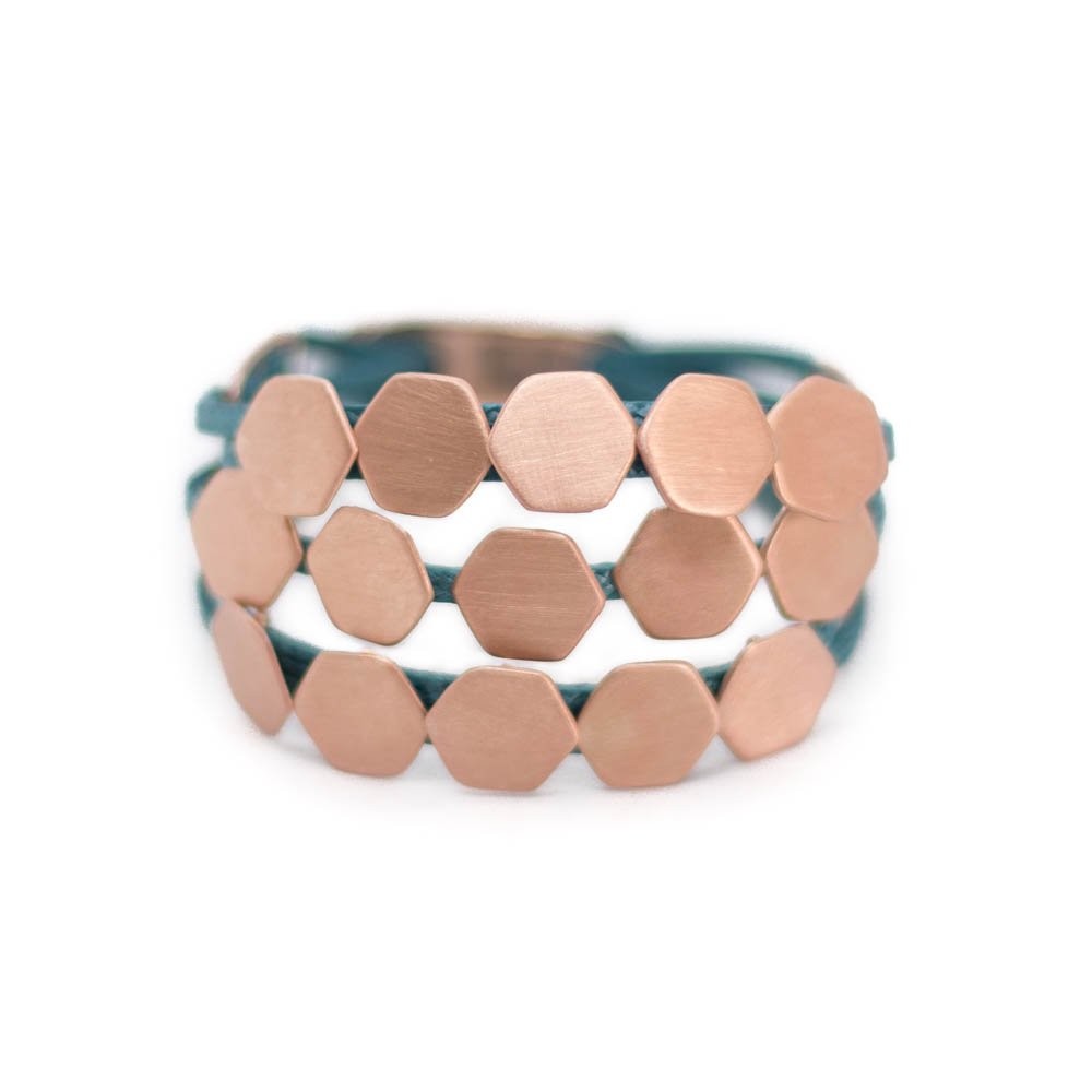 Fersknit - Unisex 5 Cords Rose Gold-Plated Silver Bracelet with Honeycombs