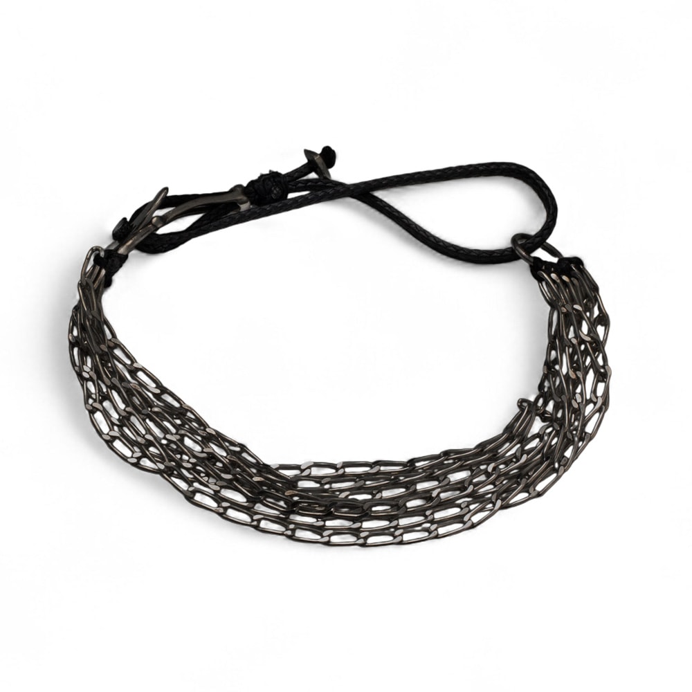 Fersknit - Gümüş 7 Sıra Zincirli Bileklik Unisex - BLACK SILVER