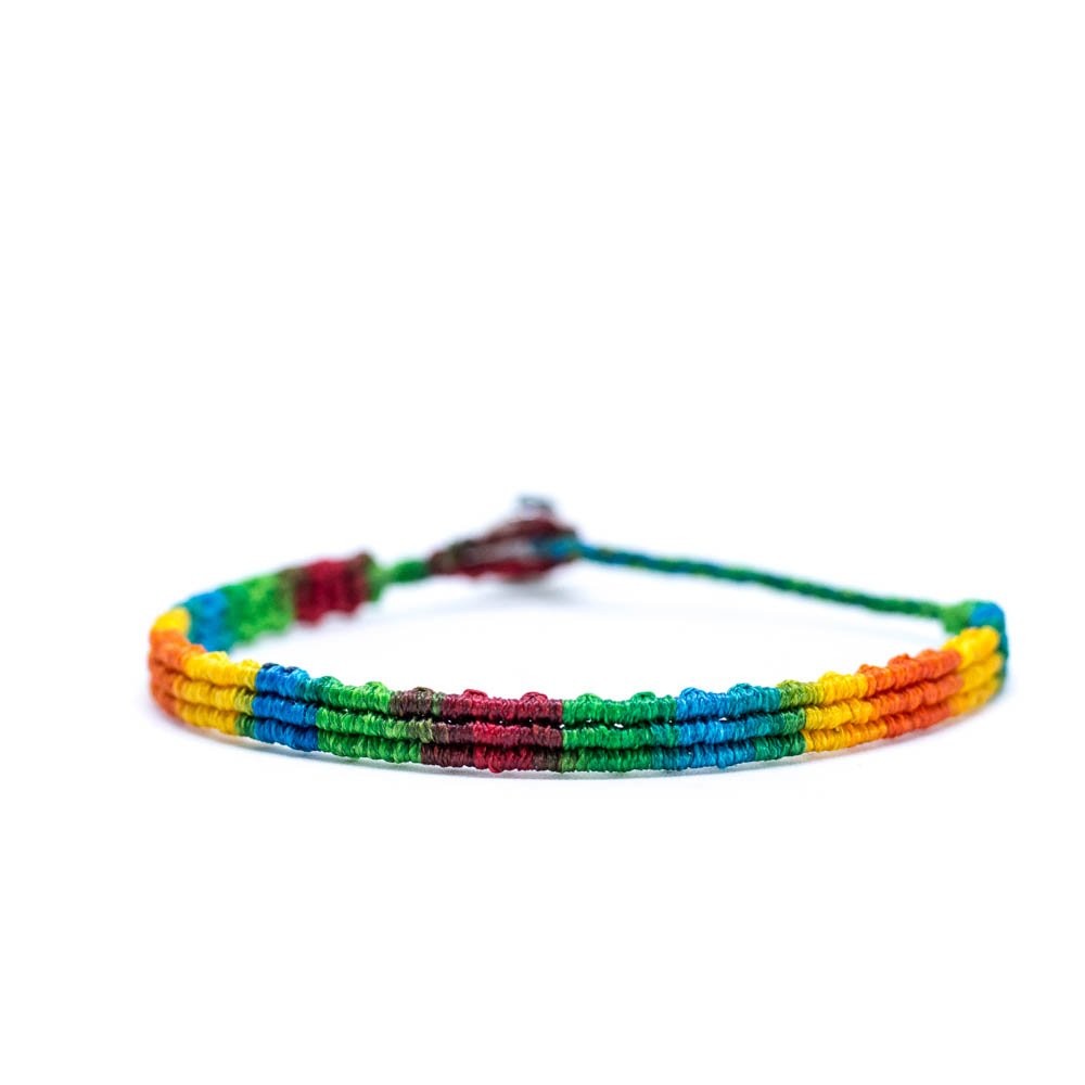 Fersknit - Unisex Rainbow 3 Row Macrame Bracelet Anklet with Silver End