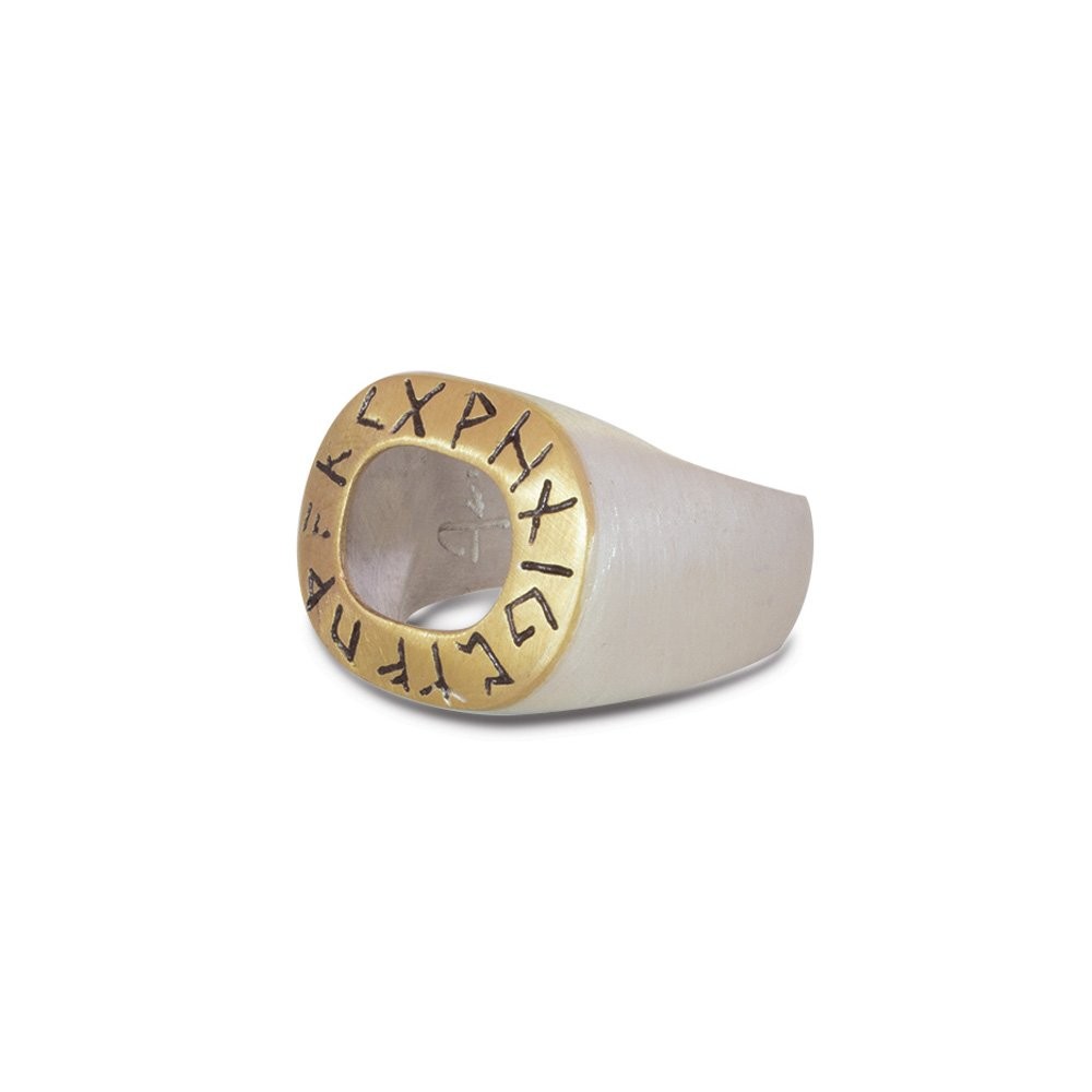 Fersknit - Unisex Silver Brass Mixed Viking Runes Ring