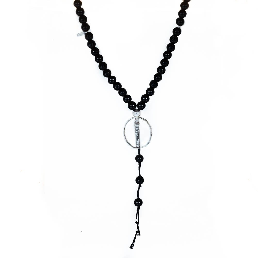 Fersknit - Natural Onyx Stone and Silver Ring Necklace