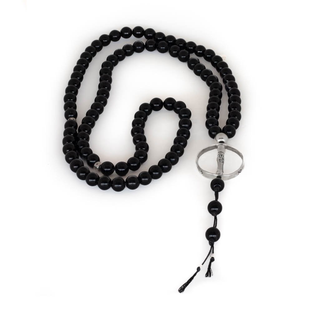 Fersknit - Natural Onyx Stone and Silver Ring Necklace
