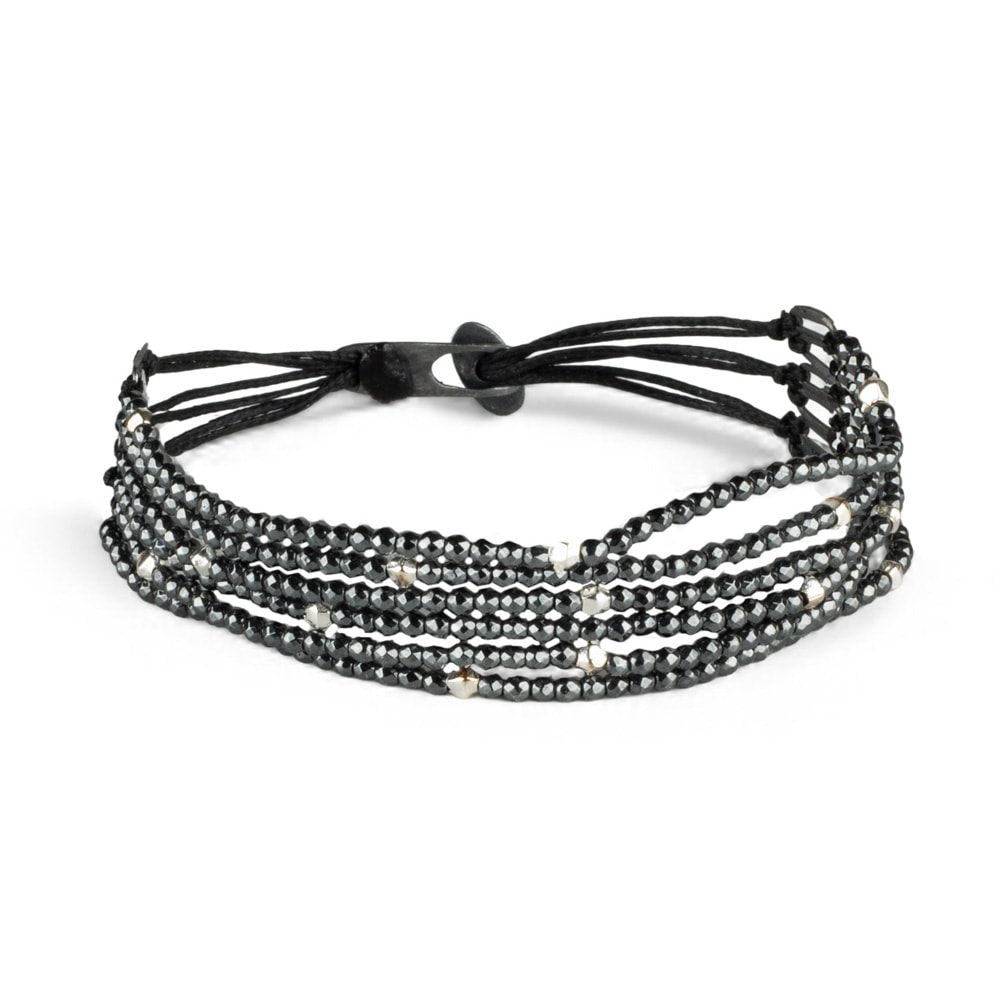 Fersknit - 6 Sıra Gümüş ve Marcasite Taşlı Bileklik Unisex - Antrasit