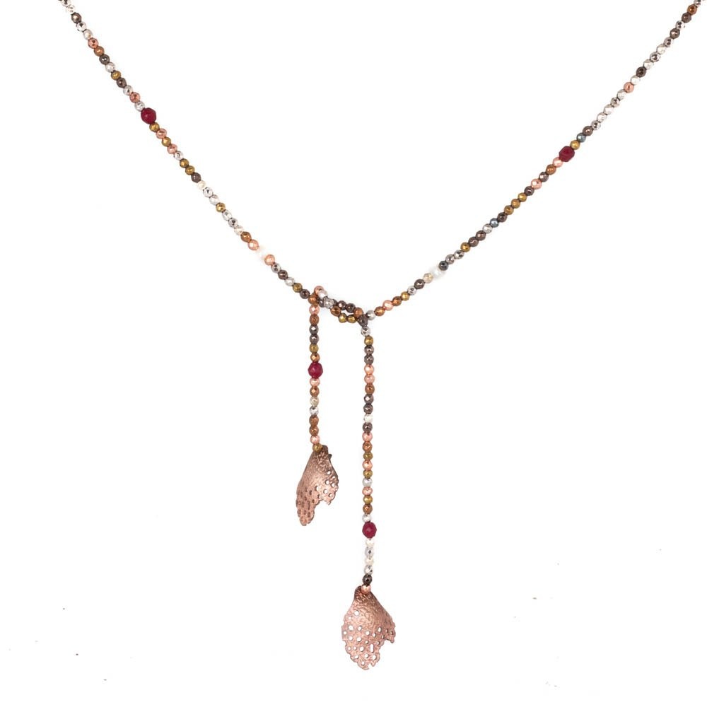 Fersknit - Rose Gold-Plated Silver Leaf Necklace with Marcasite Stone