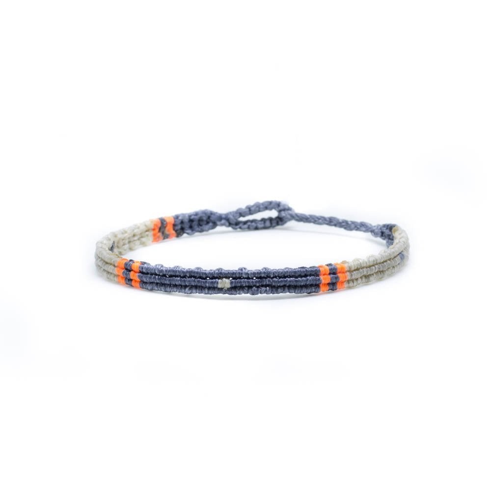 Fersknit - Unisex Gray Orange 3 Row Macrame Bracelet Anklet with Silver End