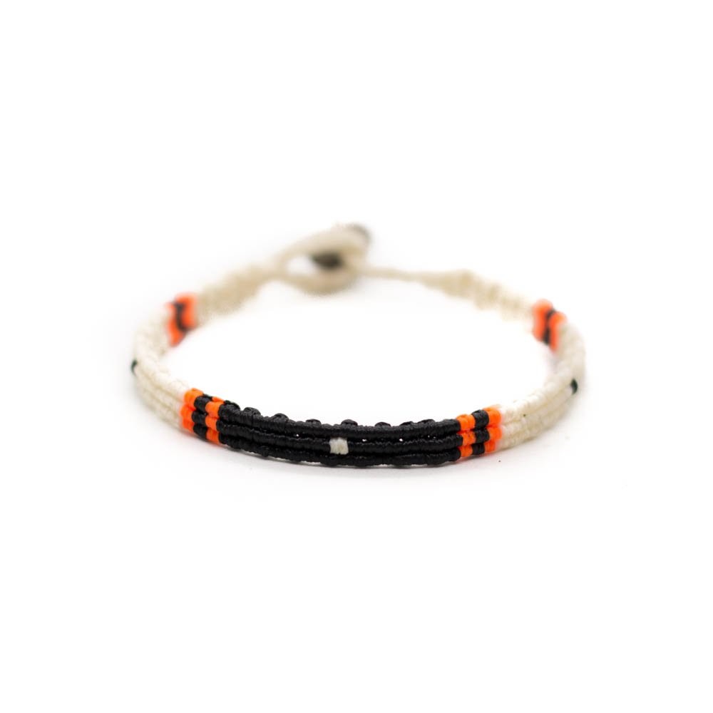 Fersknit - Unisex Black Orange 3 Row Macrame Bracelet Anklet with Silver End