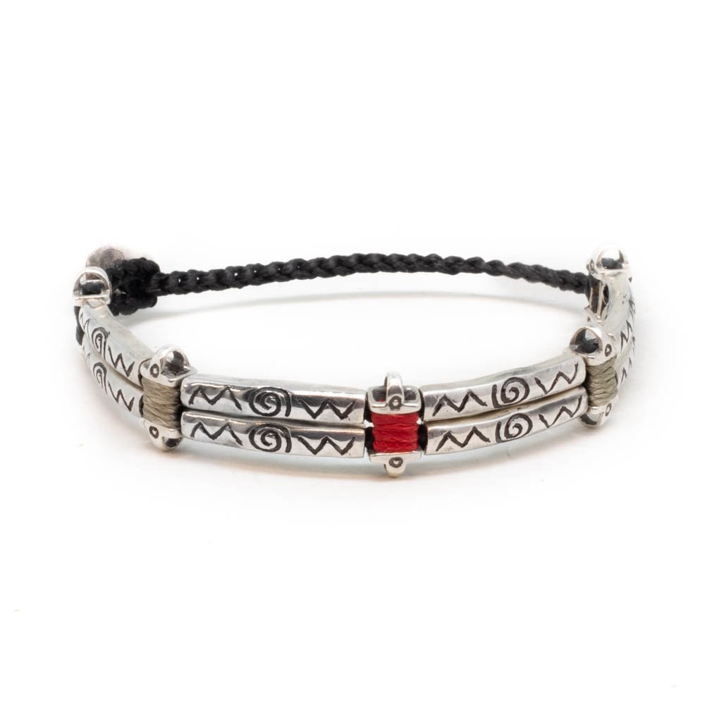Fersknit - Unisex Double Row Silver Bracelet with Spirit and Connection Symbol